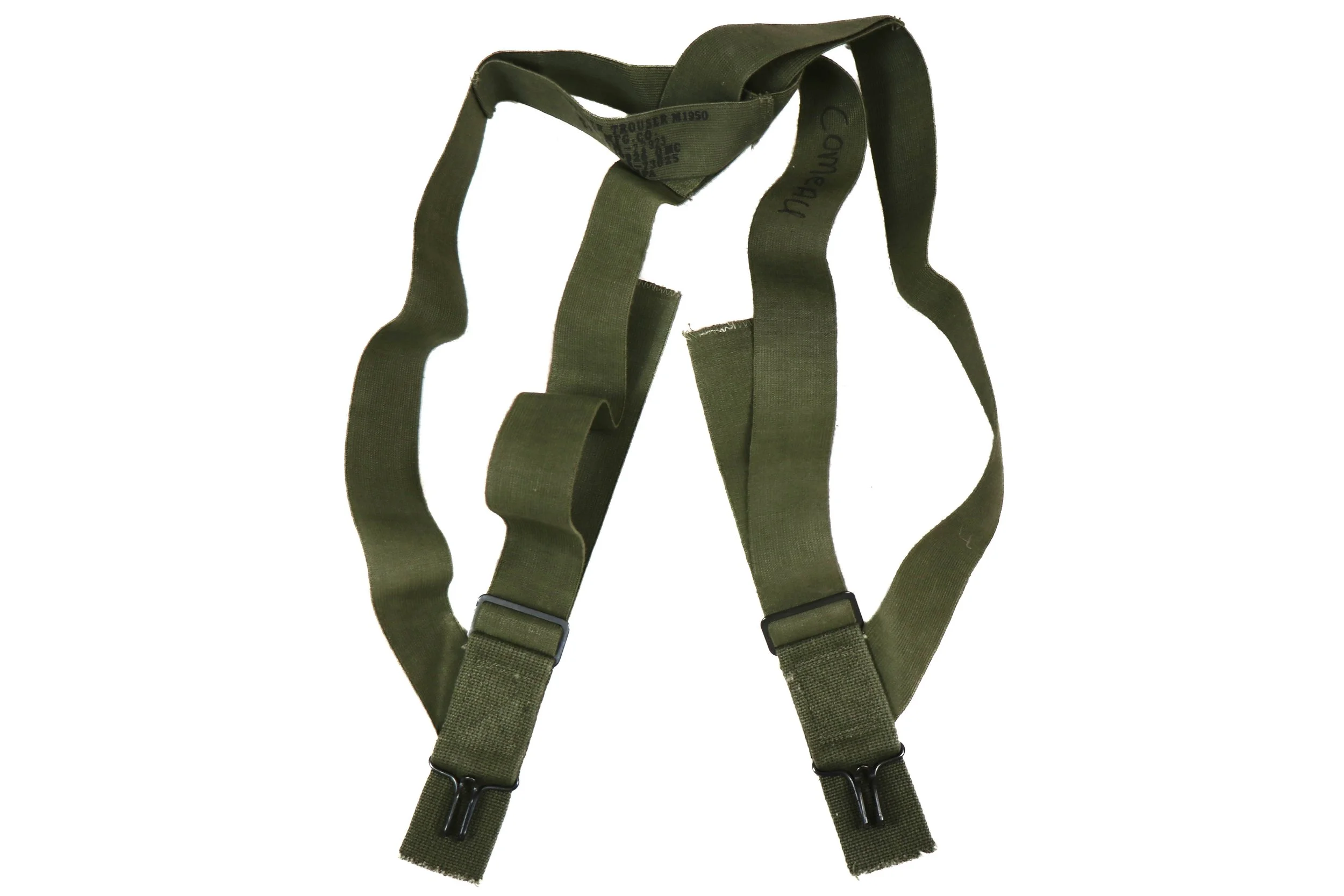 Vintage US Military M-1950 Trouser Suspenders – OD Green Elastic, Scissor Back, USA