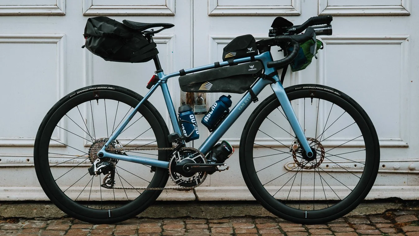 van rysel edr cf ultra with Apidura backcountry saddle bag and expedition frame bag