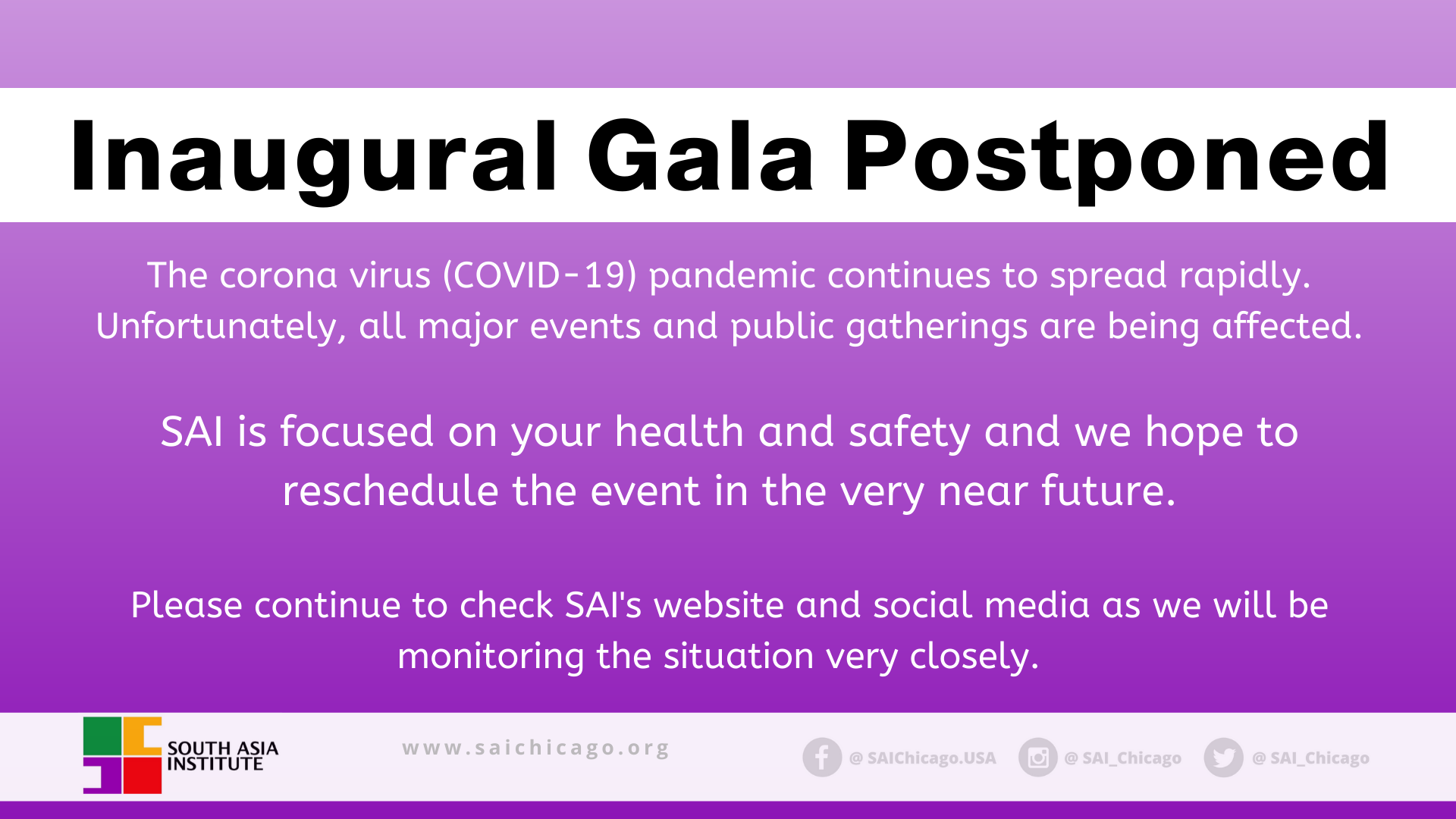 Inaugural Gala Postponed