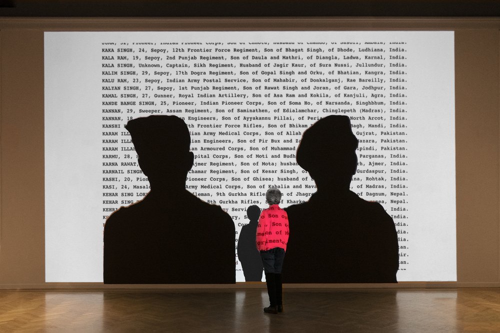 The Unremembered - Indian Soldiers of World War II – Silhouette, 2021 Video Installation scrolling the names, rank and family members of some of the Indian soldiers who died in World War II