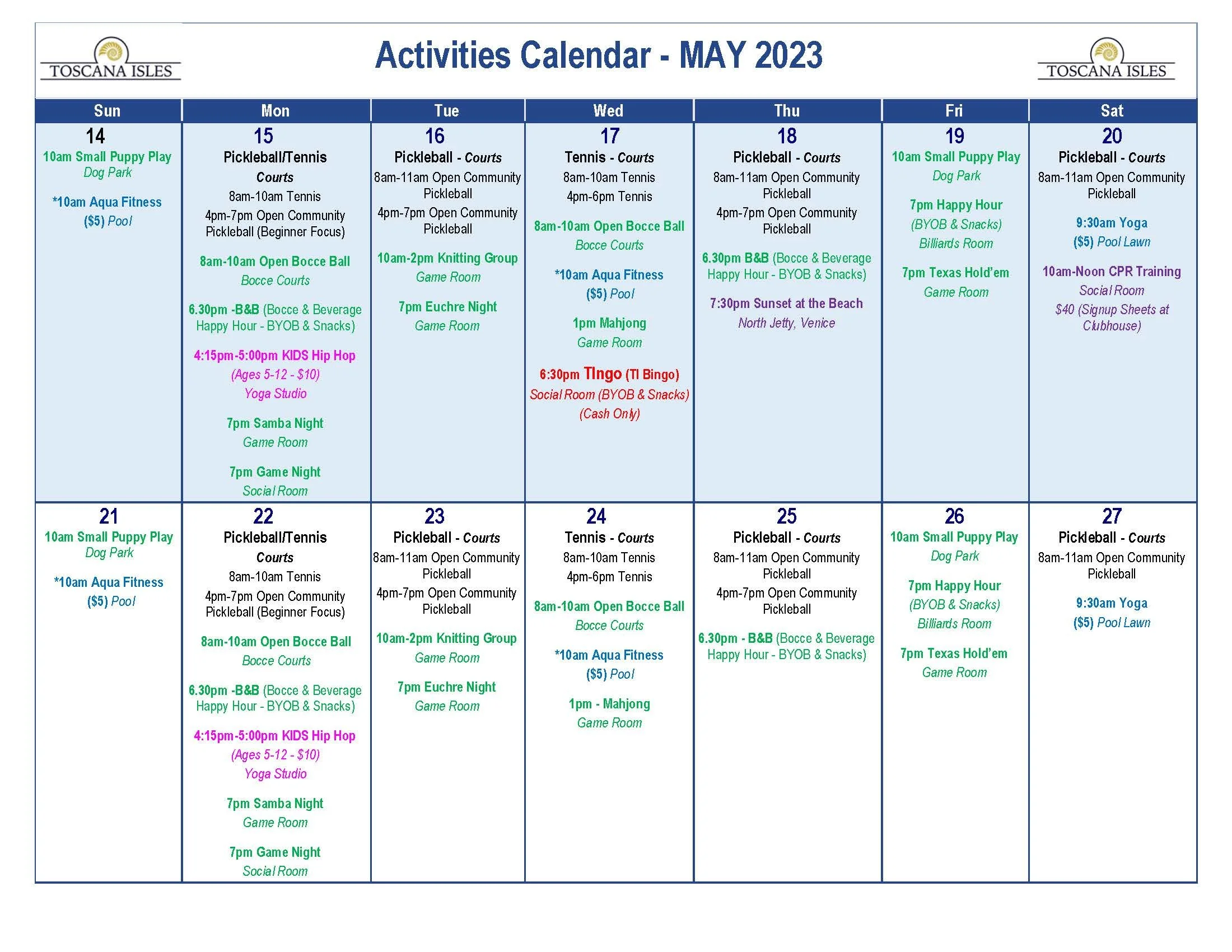 HOA EVENTS CALENDAR Toscana Isles HOA EVENTS CALENDAR Toscana Isles