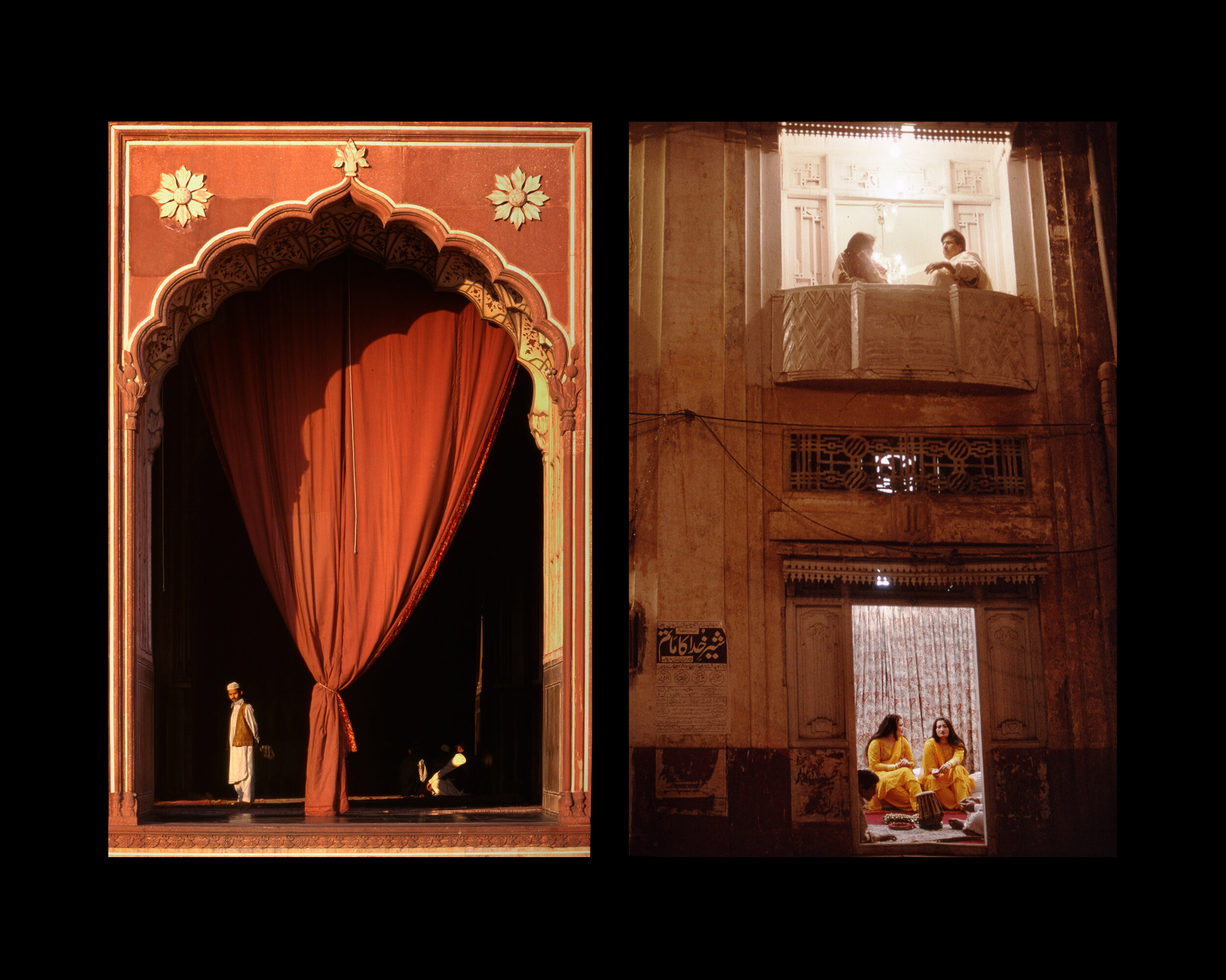  (L) Eid prayers marking the end of Ramadan at the Badshahi Mosque, Lahore, Punjab, Pakistan. 1998  (R) Red light district in the Heeramandi Bazaar, Lahore. Punjab, Pakistan. 1998    