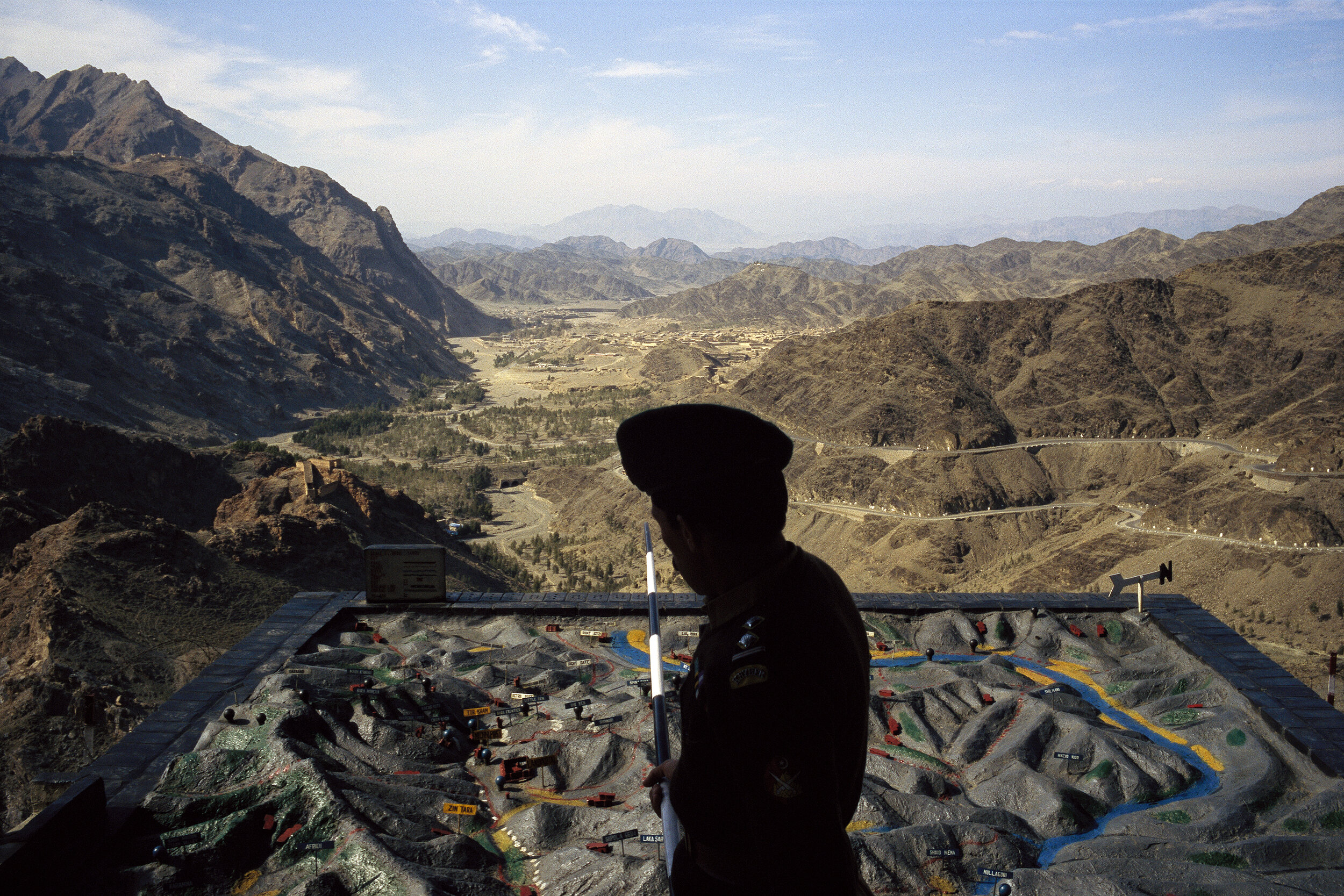  A 3-D model of the Khyber Pass overlooking the real 53-kilometer passage through the Hindu Kush mountain range, which connects the northern frontier of Pakistan with Afghanistan. 1998 