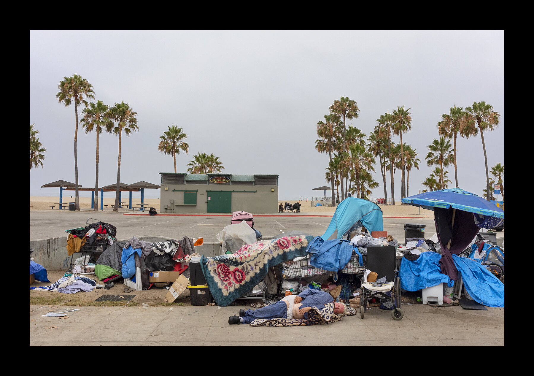  Homeless enclave on Venice Beach, California. 