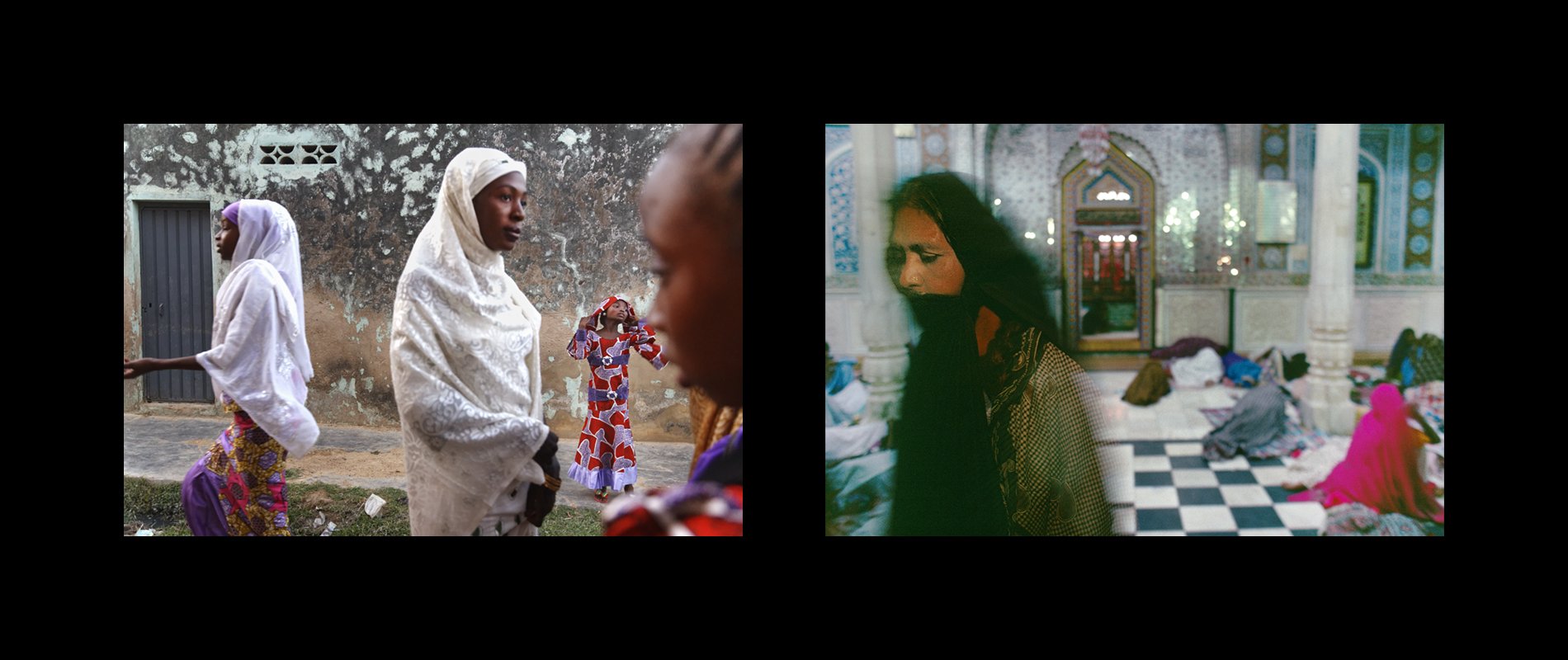    Kano, Nigeria, 2013   Guests socialize prior to the start of the marriage of Abubakar Suleman, 31, and Fatima Musa Hassan, 18.     Sindh, Pakistan, 1998   People from all over come to visit the shrine of Hazrat Shah Abdul Latif Bhitai, a Sufi Sain