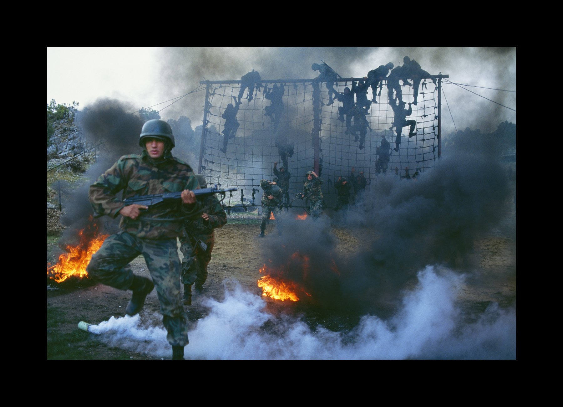    Beirut, Lebanon, 1996   Lebanese army recruits perform training exercises in the hills above Beirut.    