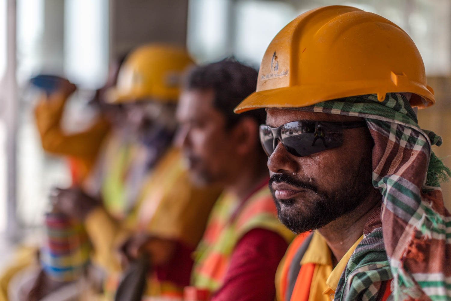  Workers at a construction site in Lusail City, Qatar on August 18, 2022. 