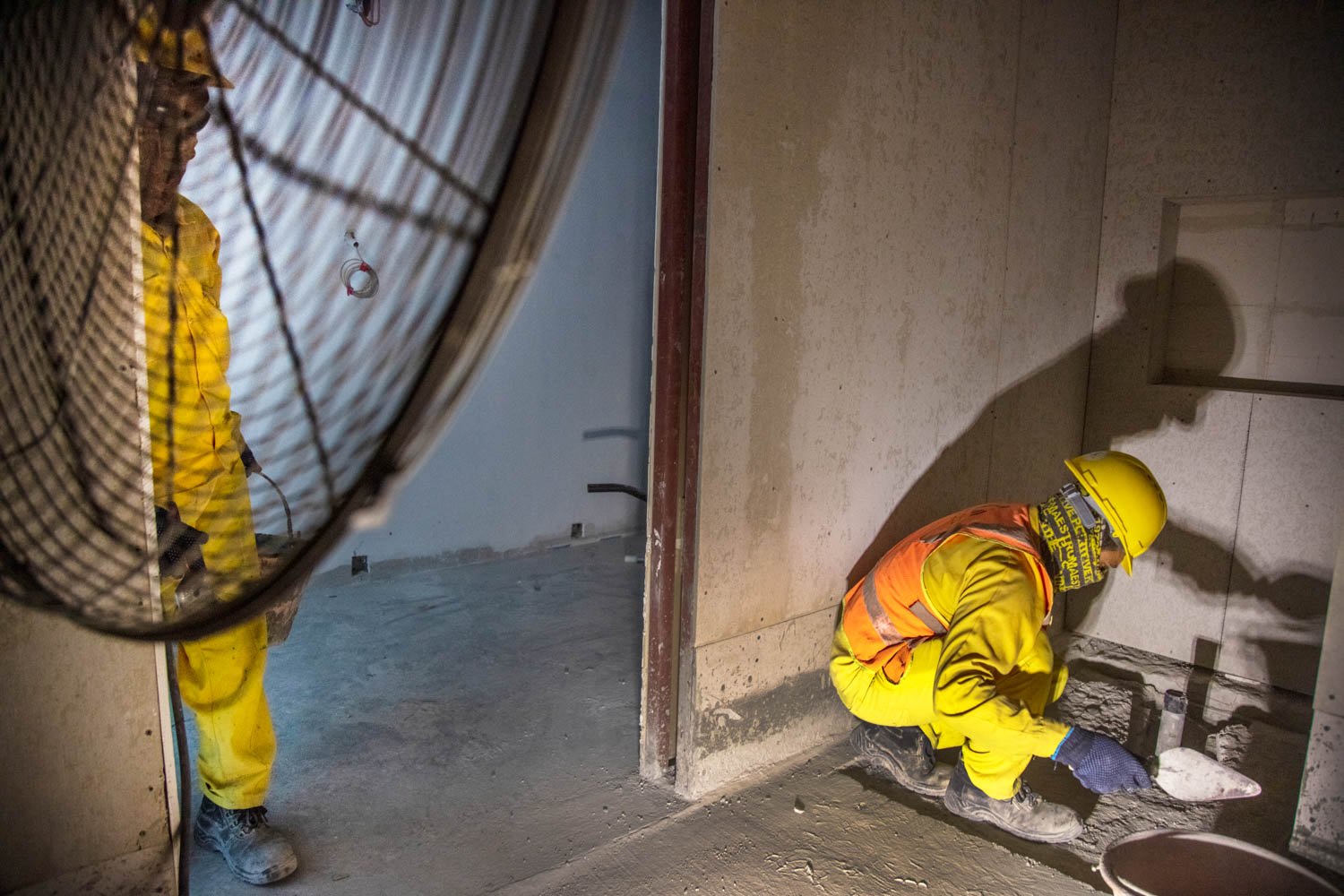  Construction workers in Lusail City, Qatar on August 18, 2022. Workers switch to cool indoor work when the temperature rises. 