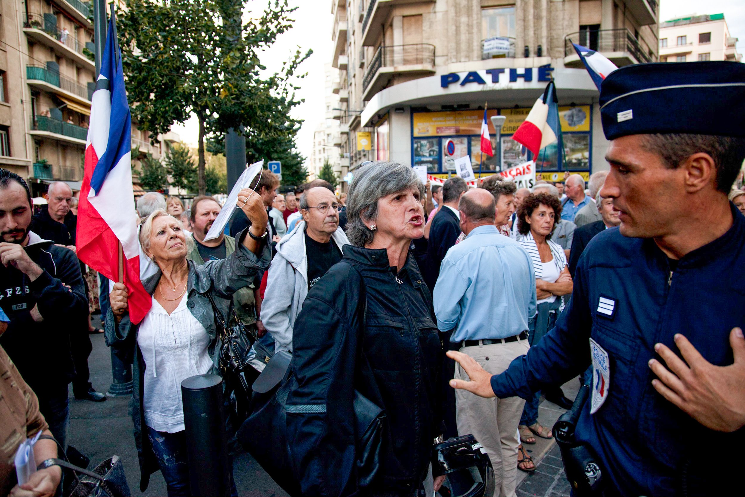  Members of the far right National Front party protest outside a movie theater in Marseille, France on Sept. 20, 2010. 