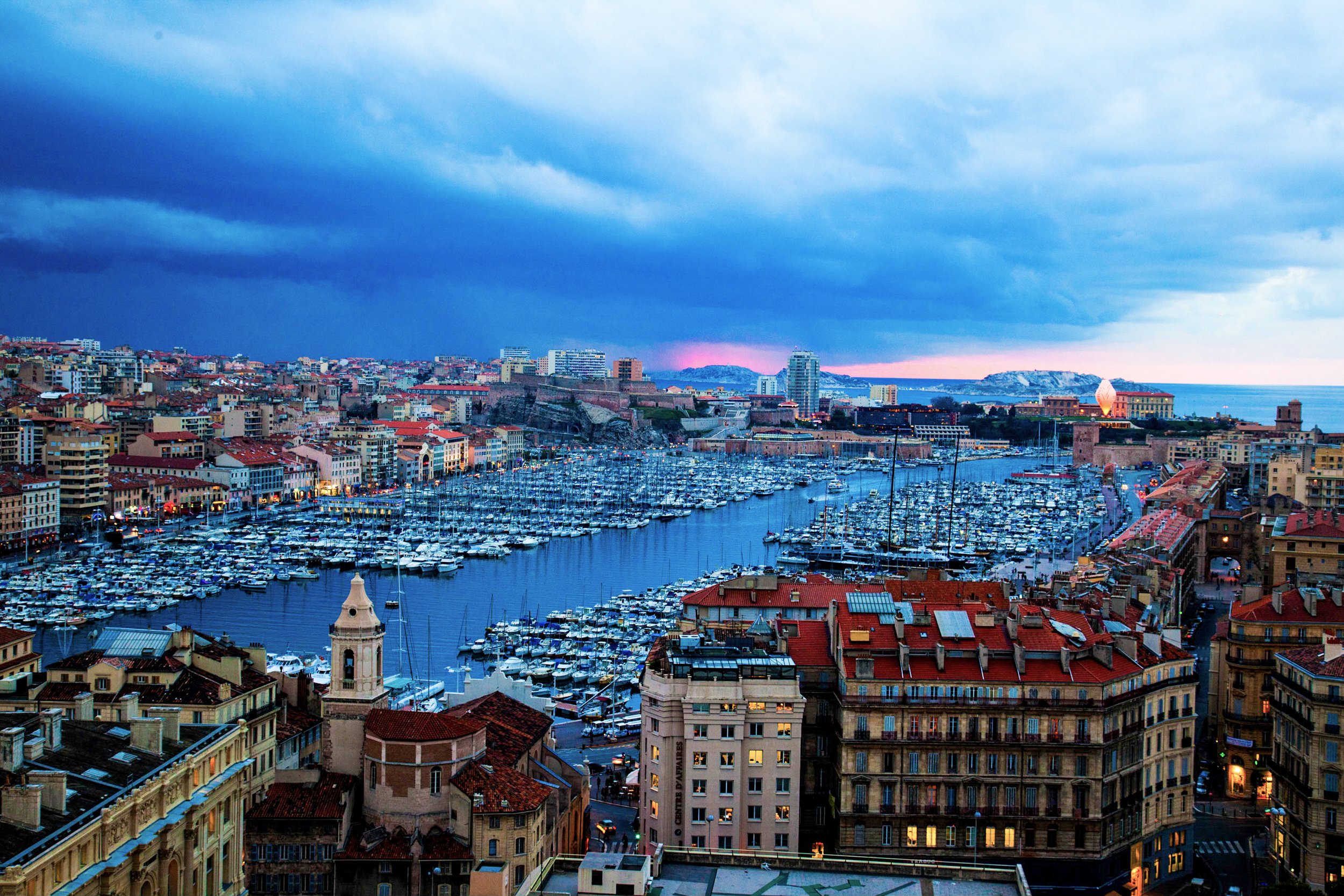  A stormy dusk settles over the Old Port of Marseille, France on Nov. 25, 2010. 