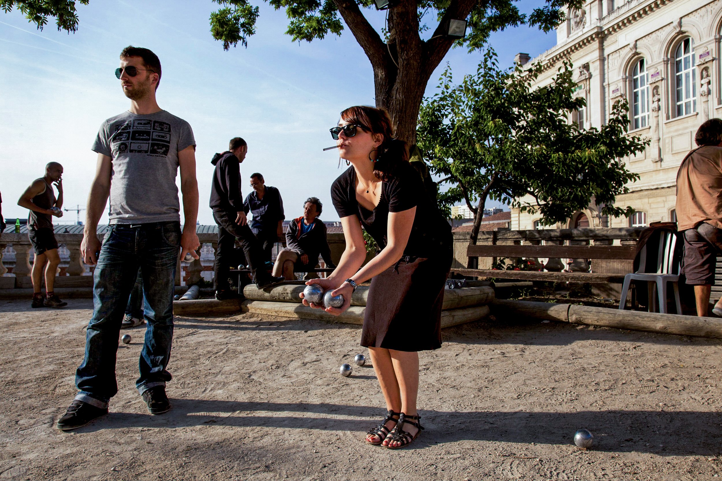  Marseillians play the classic local game of pétanque at the Boulodrome Les 3 Mages in Marseille, France on May 10, 2011. 