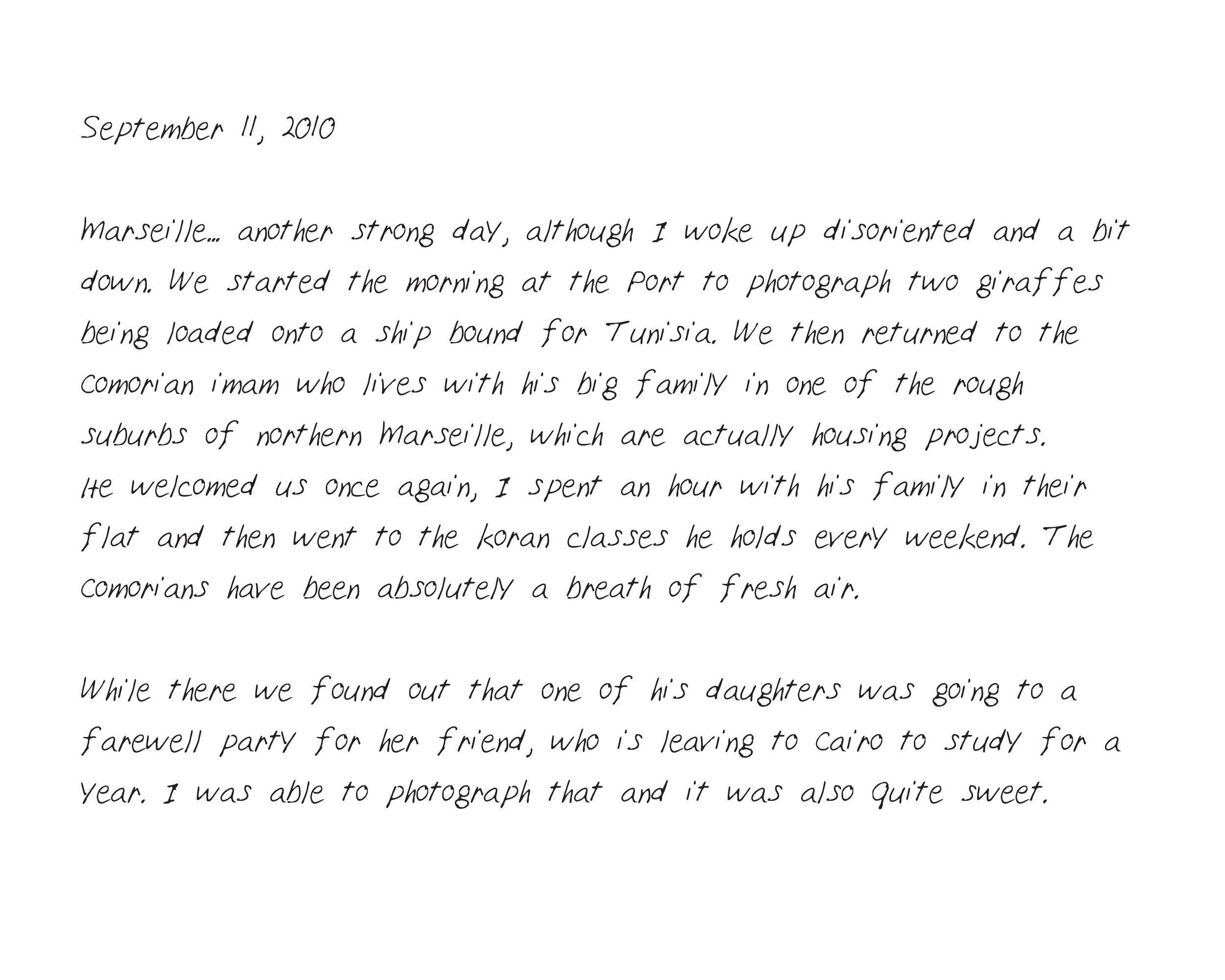  Journal entry from September 11, 2010. 