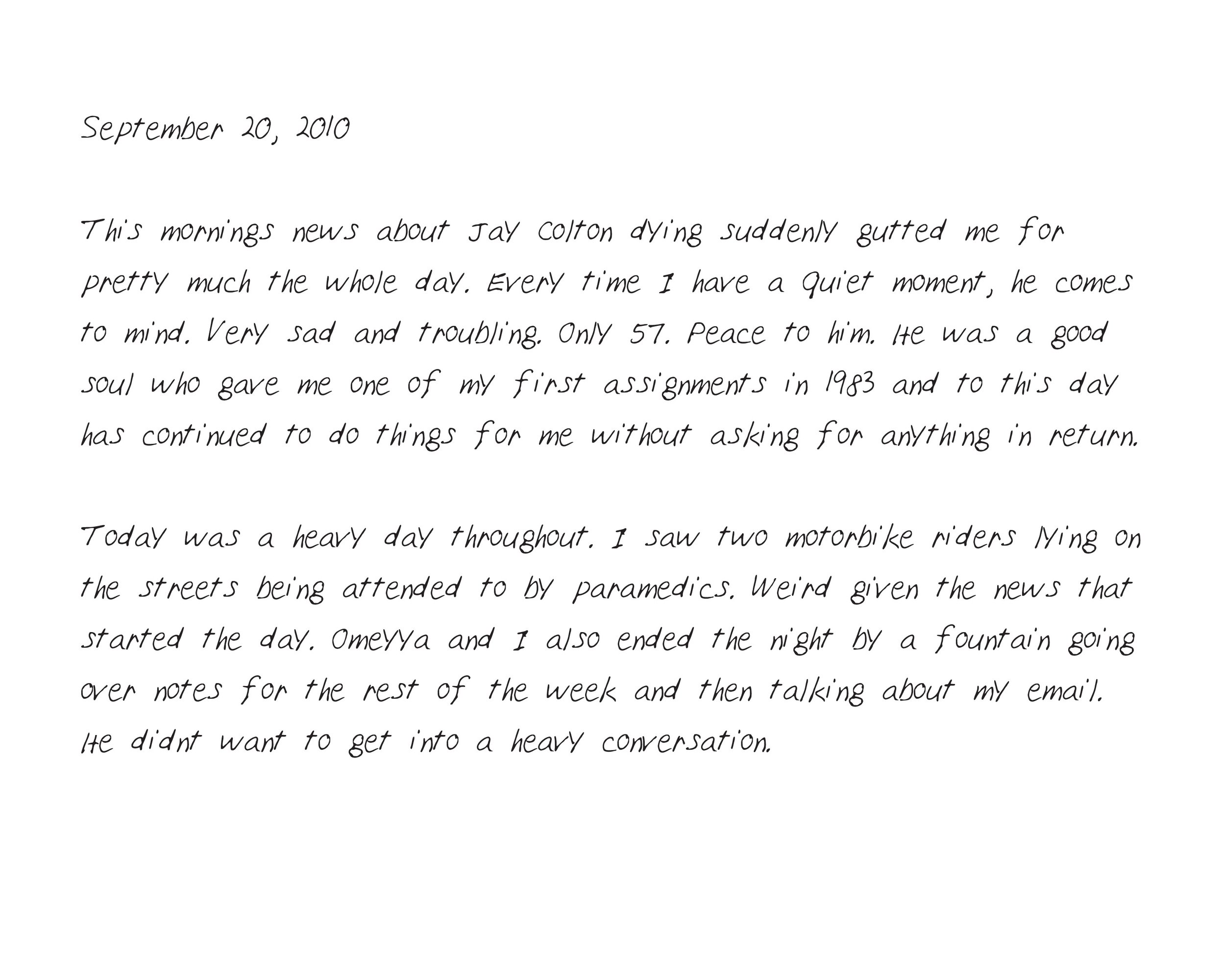  Journal entry from September 20, 2010. 