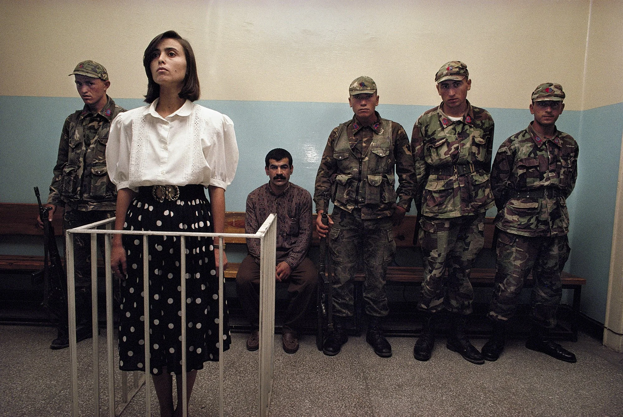 Kurdish woman stands trial for being accused of being a member of the Kurdistan Workers Party, or PKK, in Diyarbakir, Turkey on Sept. 16, 1991.
