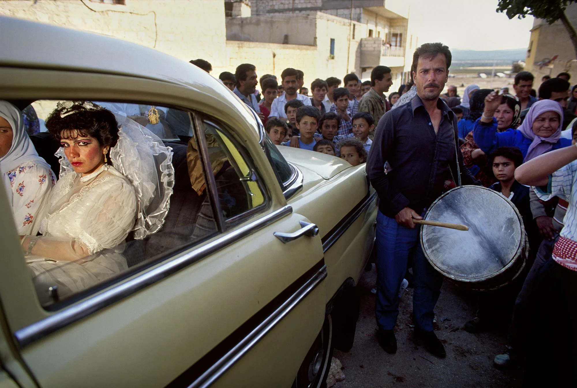 A nervous Kurdish bride in Afrin, Syria, 1991. At Kurdish weddings, even the terms of divorce are pre-arranged.