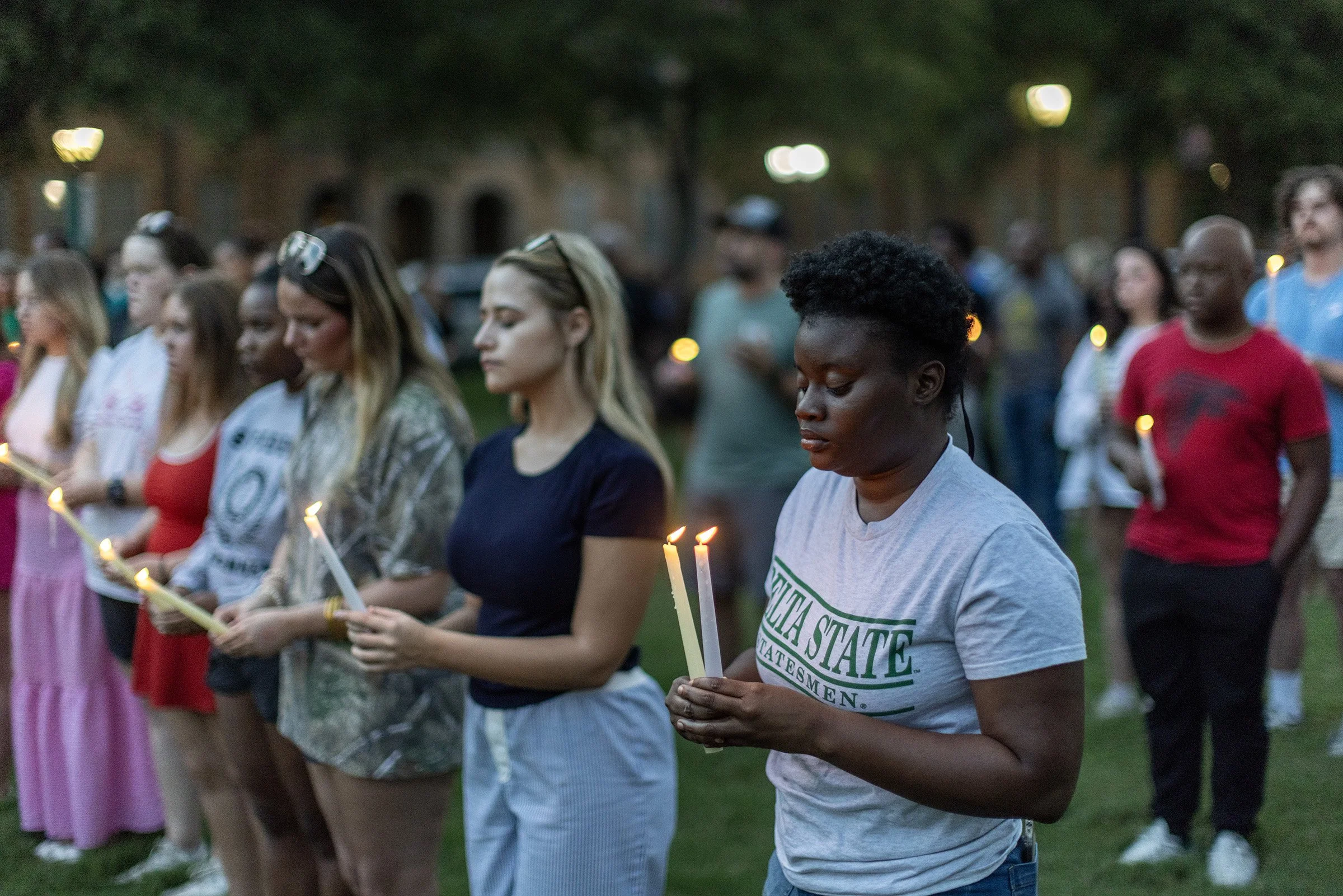  A candlelight vigil for Demartravion "Trey" Reed, 21, a black student found hanging from a tree on the campus of Delta State University in Cleveland, Mississippi.  