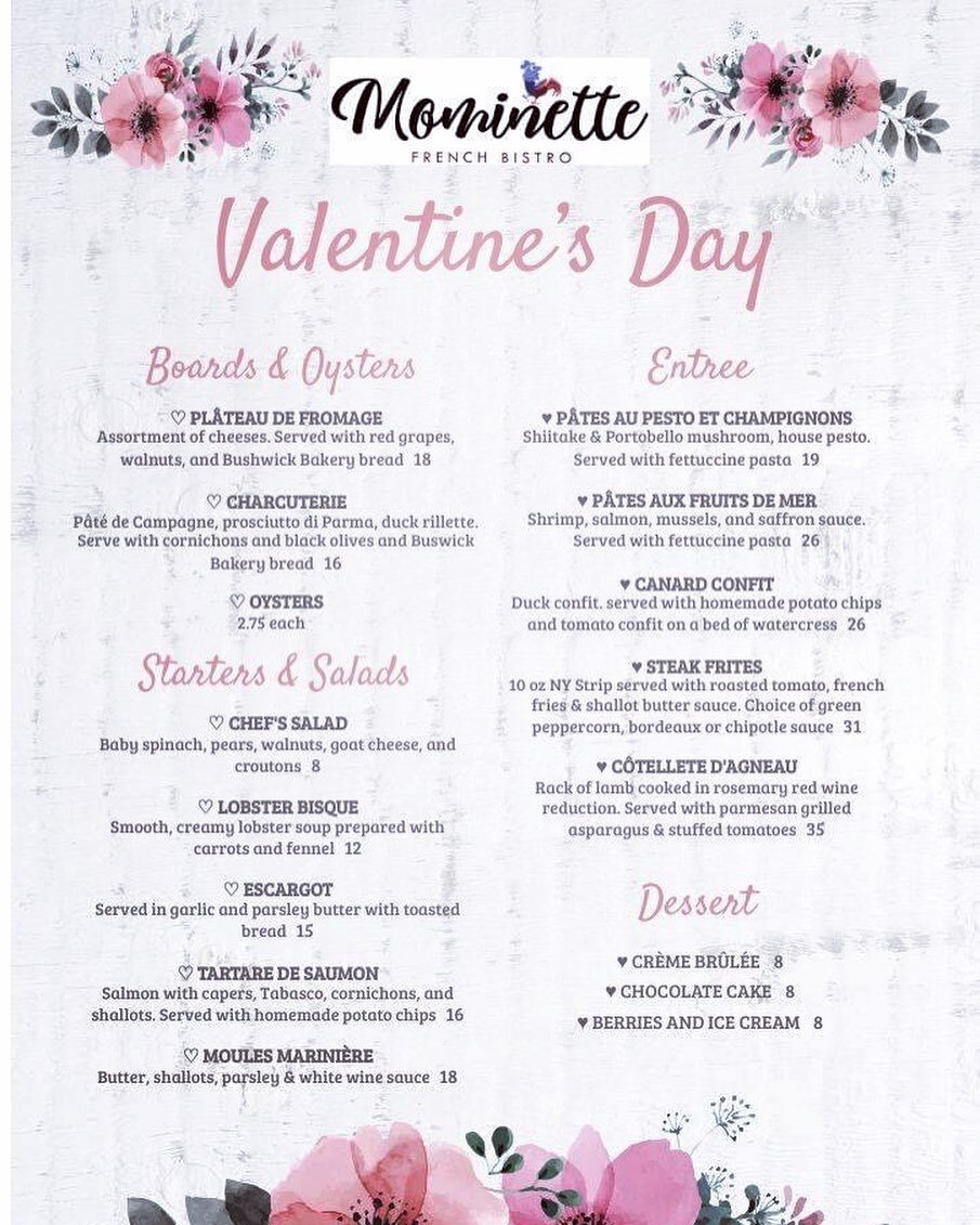 Valentine&rsquo;s Day menu