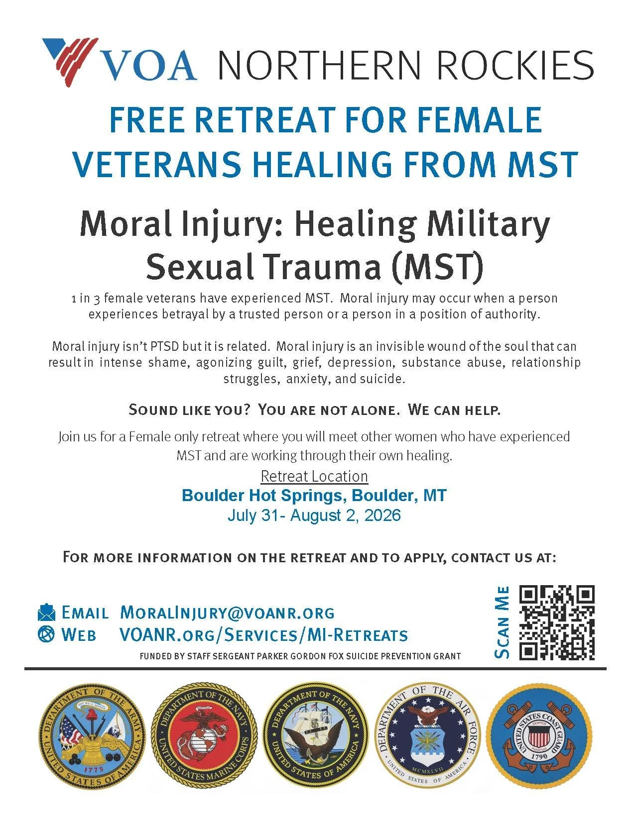 FREE RETREAT FOR FEMALE VETERANS HEALING FROM MST