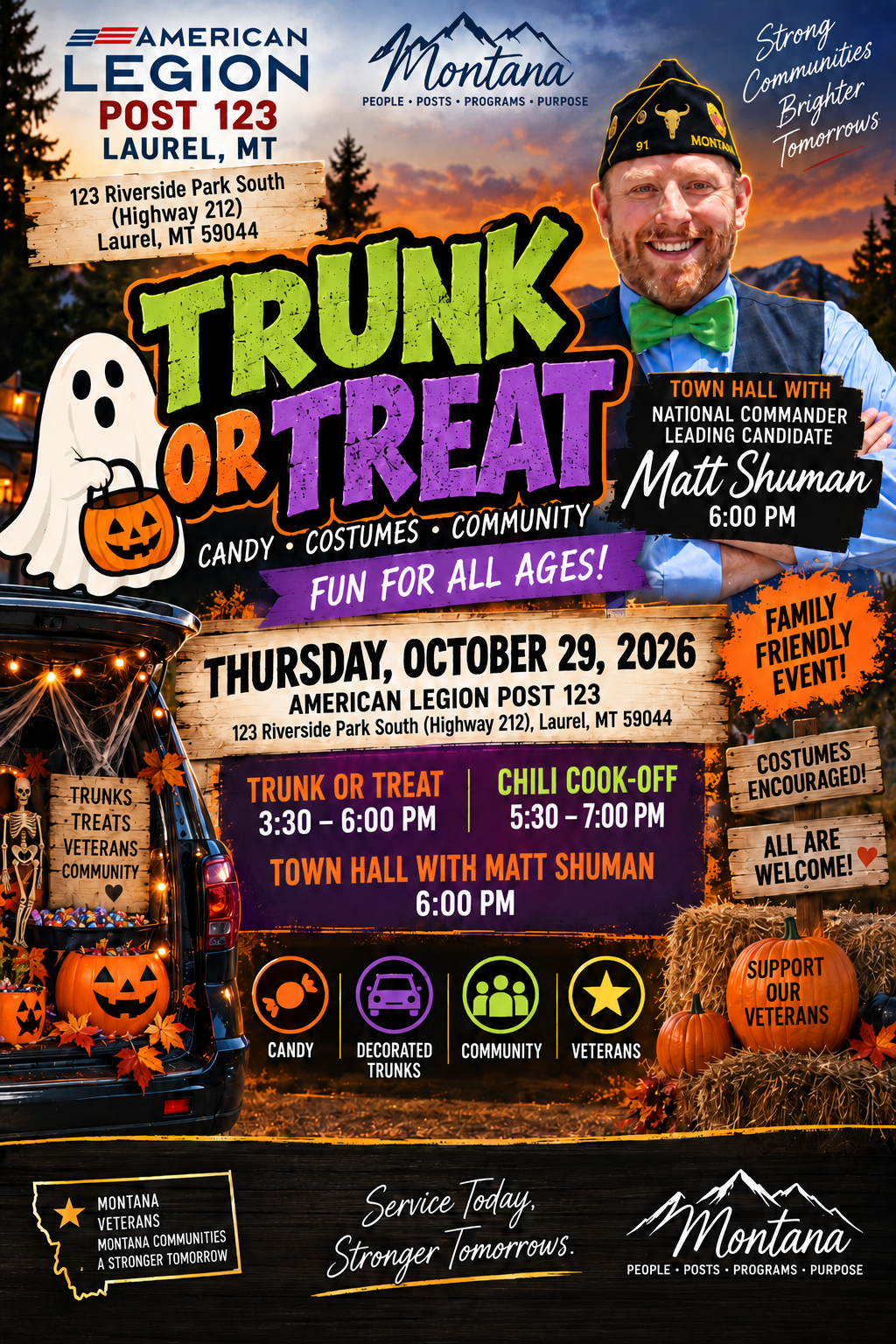 Trunk or Treat, Chili Cook-Off &amp; Veterans Town Hall