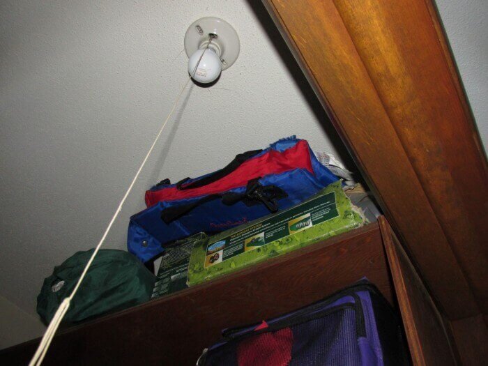 Exposed light bulbs in closets