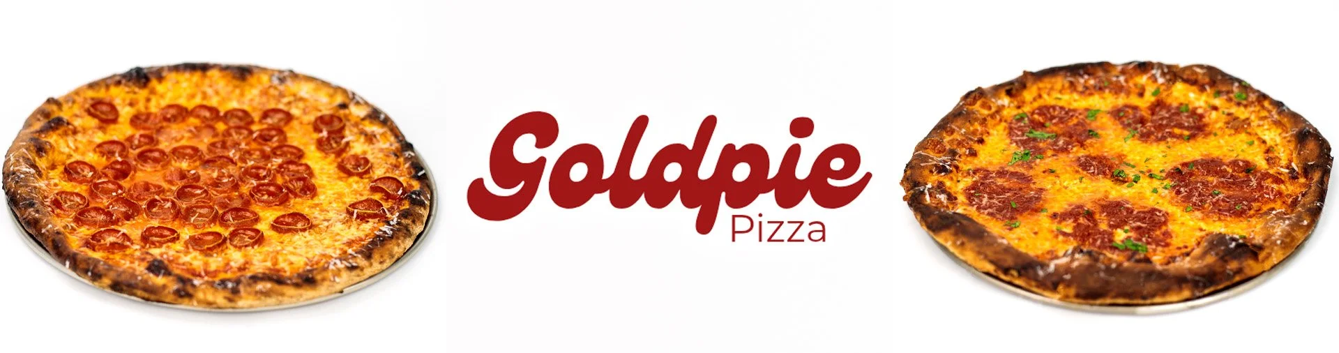 Pepperoni pizza, Goldpie logo, cheese pizza
