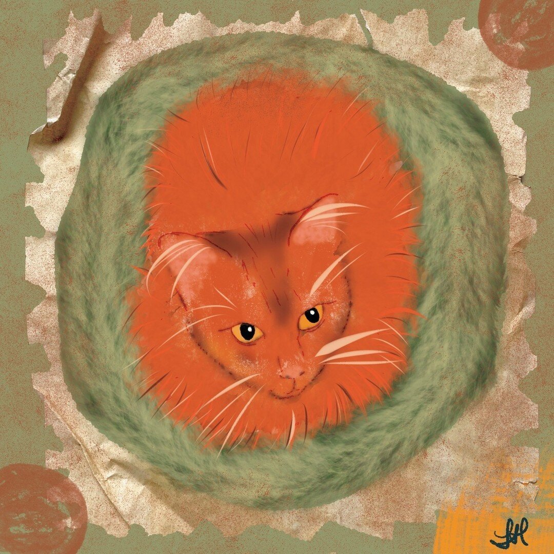 Sisu in a Poof. This is my cat, Sisu-Roo-Roo. She likes to sleep in one of those anti-anxiety cat-poofs. Procreate.⁠
⁠
#animalart #cat #catart #pastel #expressyourself #procreate #griefart #griefartist #griefarttherapy #griefartheals #digitalart #air