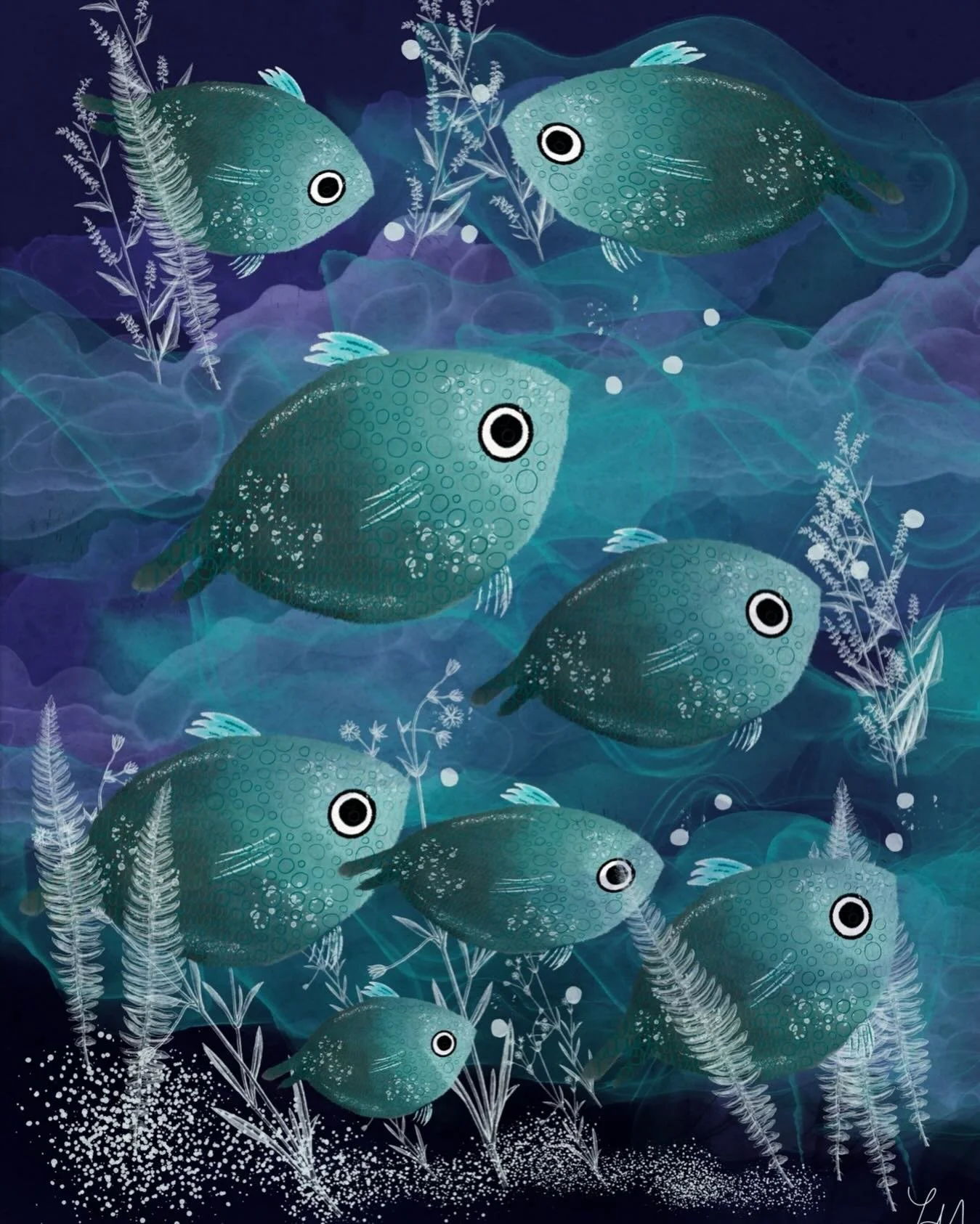 Today I drew fish under the water while thinking of the moon and all the ways of seeing I have not seen. ❤️🐟🐠