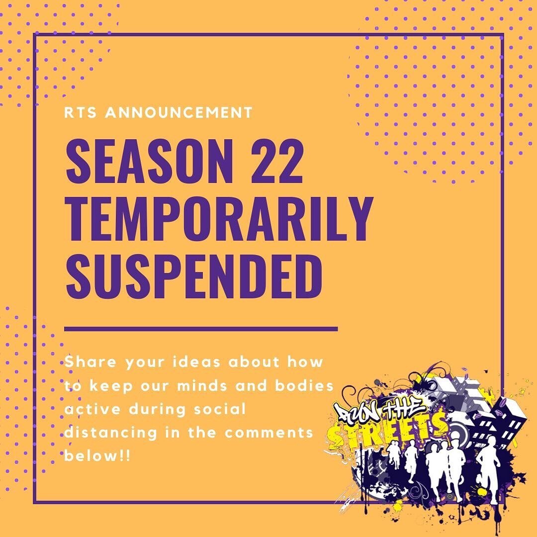 RTS family, it is with a heavy heart that we have decided to take the advice of the CDC and suspend Season 22 effective immediately. It is our hope that we can find some way to celebrate the accomplishments of this seasons youth later this spring. Pl