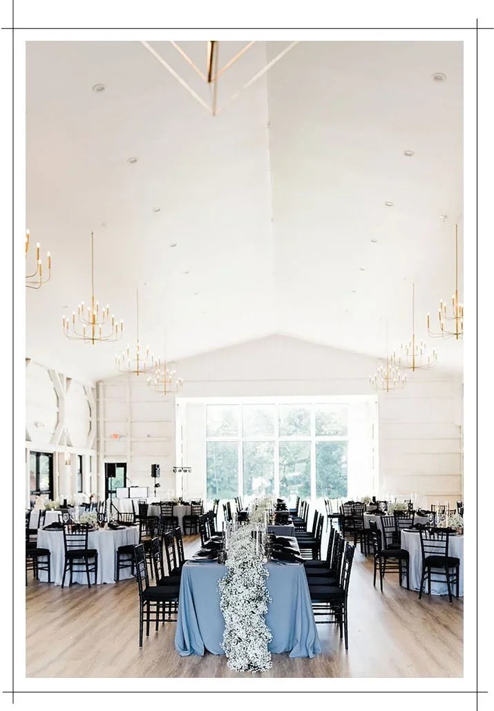 indoor wedding reception at modern white wedding venue