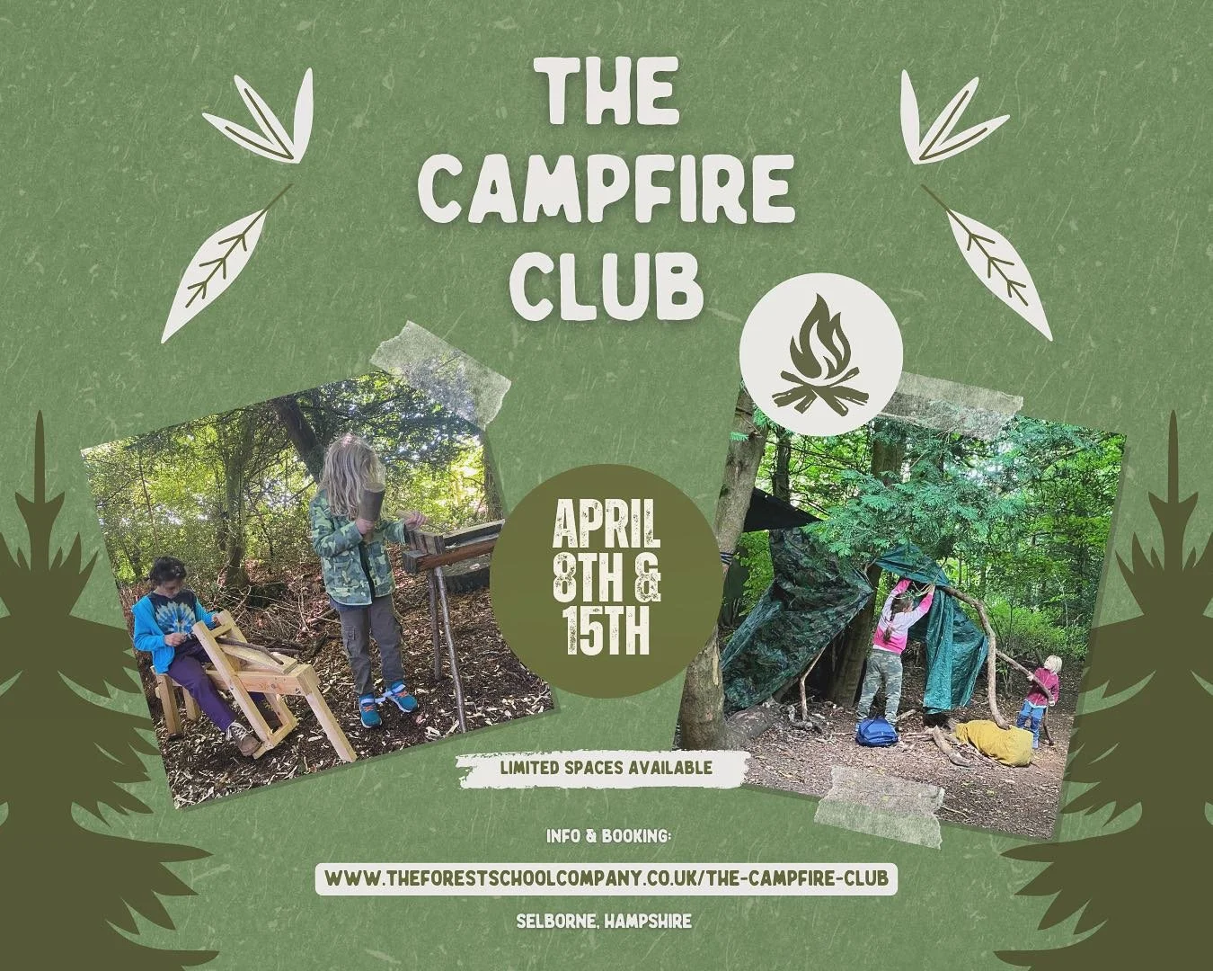It&rsquo;s that time of year again!!
-
Our 2025 holiday club season begins in April, with the return of our Campfire Club sessions. Full day, drop off sessions for children 5+
-
Den building, &lsquo;playing&rsquo; with fire, woodcraft &amp; whittling