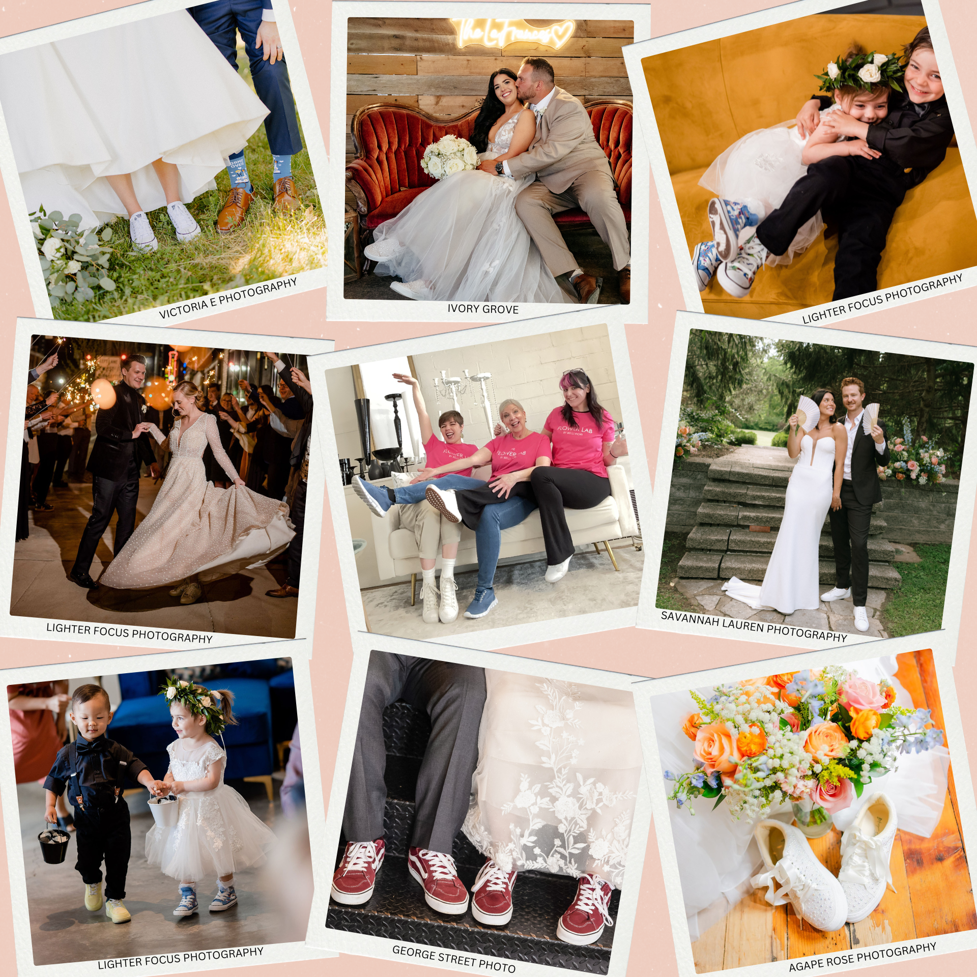 Collage of Flower Lab Clients with Wedding Sneakers