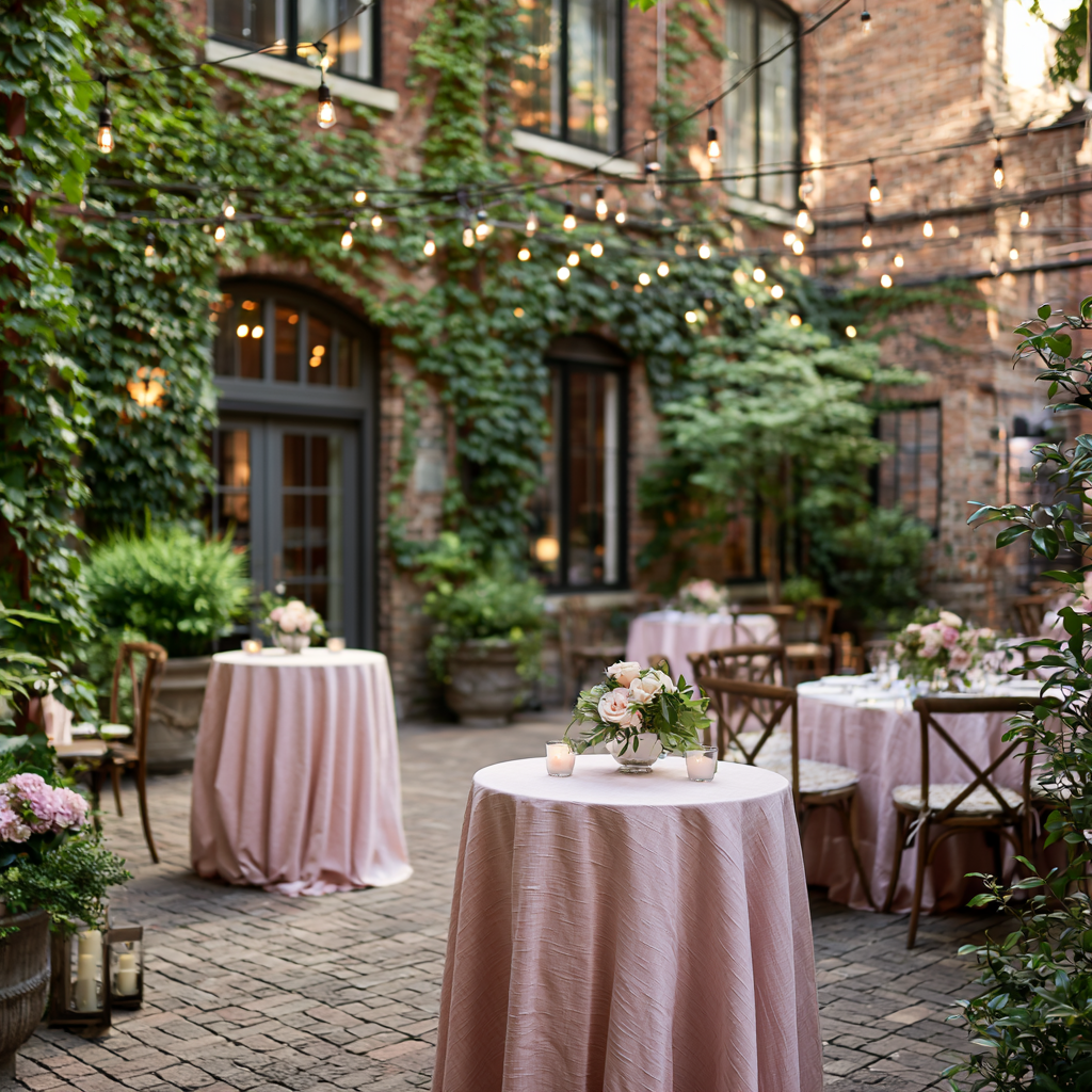 Blush and white floral centerpieces by The Flower Lab for a wedding rehearsal dinner in St. Louis.