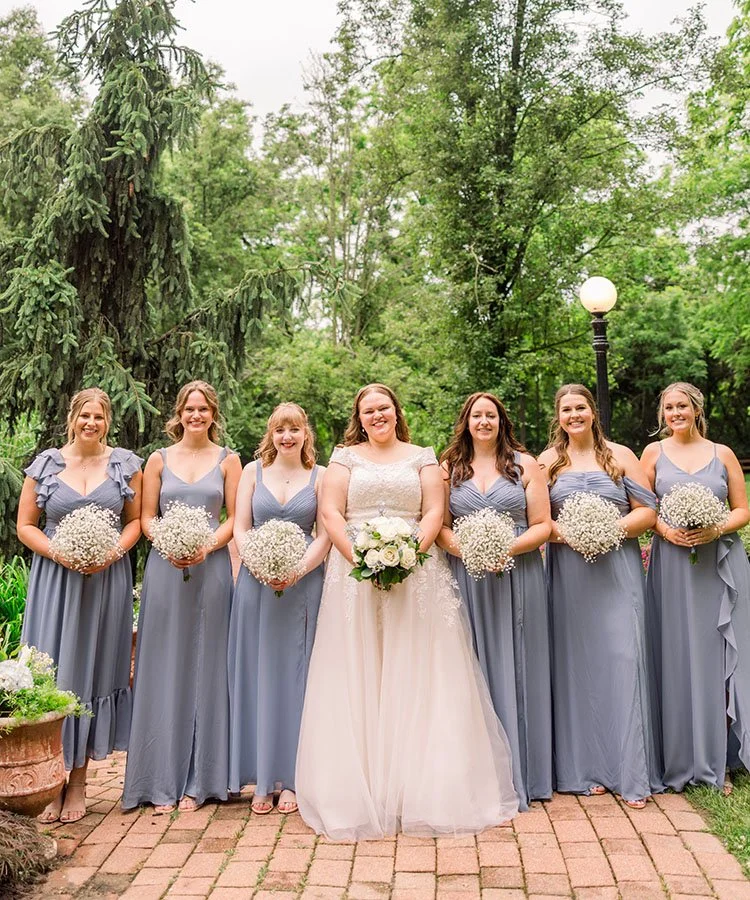 Blue and White garden-style bridal and bridesmaid bouquets made by The Flower Lab in St. Louis.