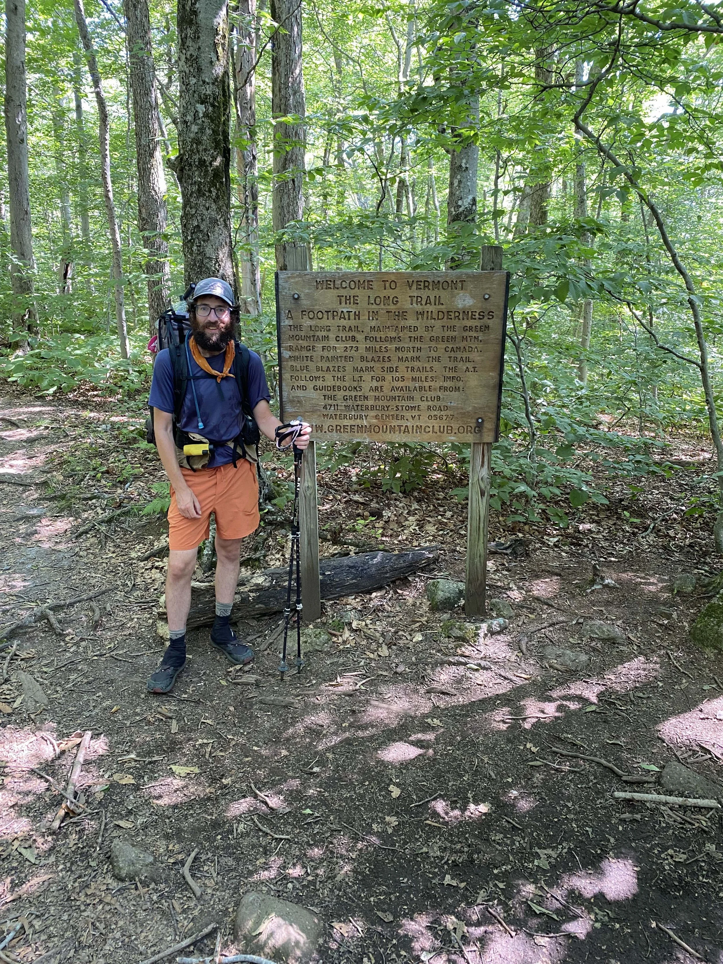 Birdman at the start of the Long Trail in Vermont.