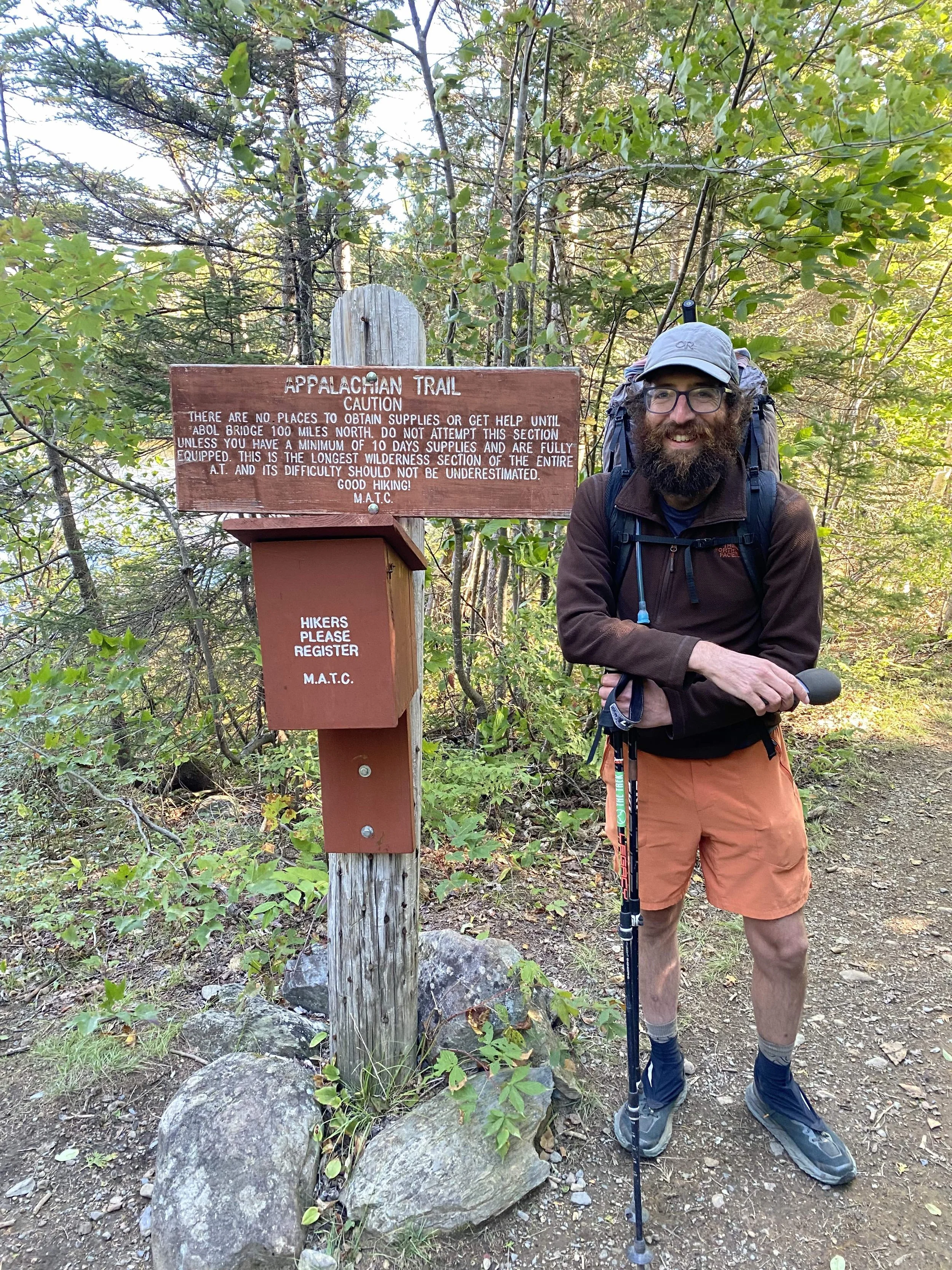 Birdman at the entry to the 100-mile wilderness.