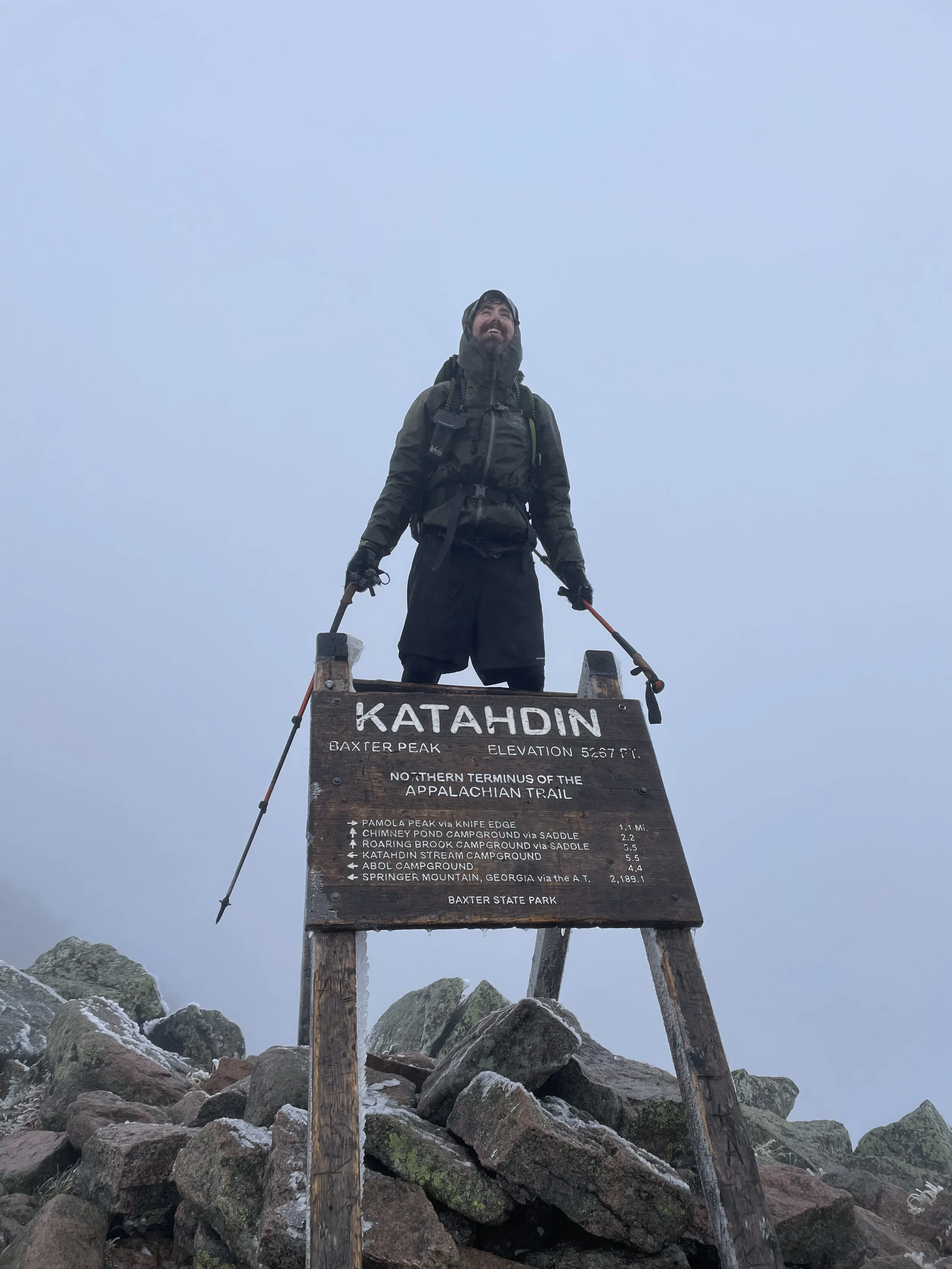 Chop Chop on the summit of Katahdin.