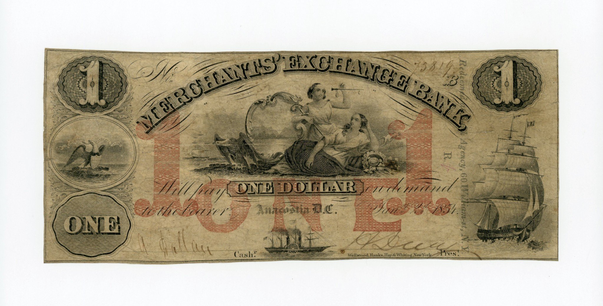 1854 $1 The Merchants' Exchange Bank - Anacostia, D.C. Note