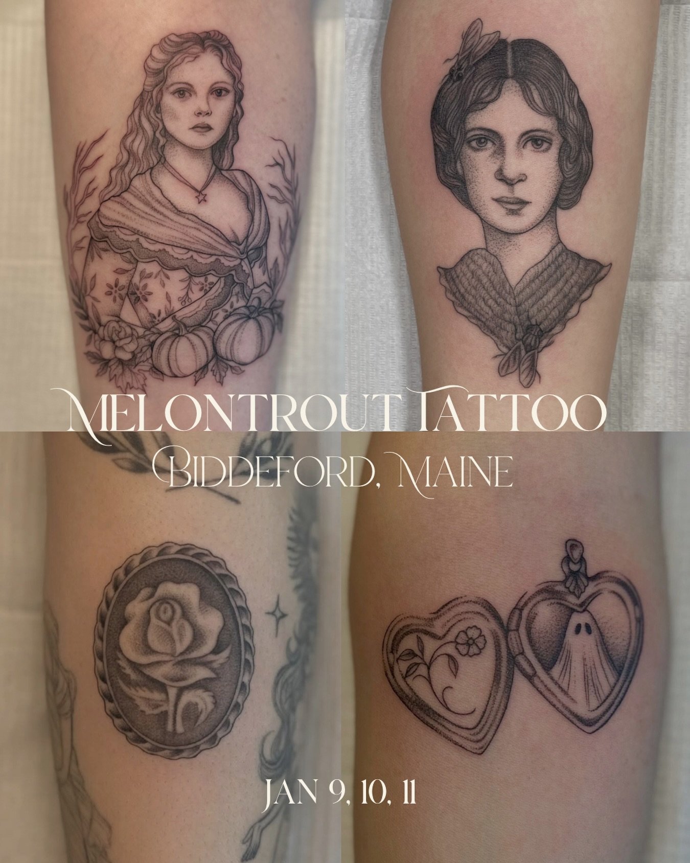 Very excited to be visiting Maine in a few weeks and to be guesting at @melontrout.tattoo in Biddeford. Please fill out a booking form through my website. I&rsquo;ll be there January 9th through the 11th, and can&rsquo;t wait to see some real snow!☃️