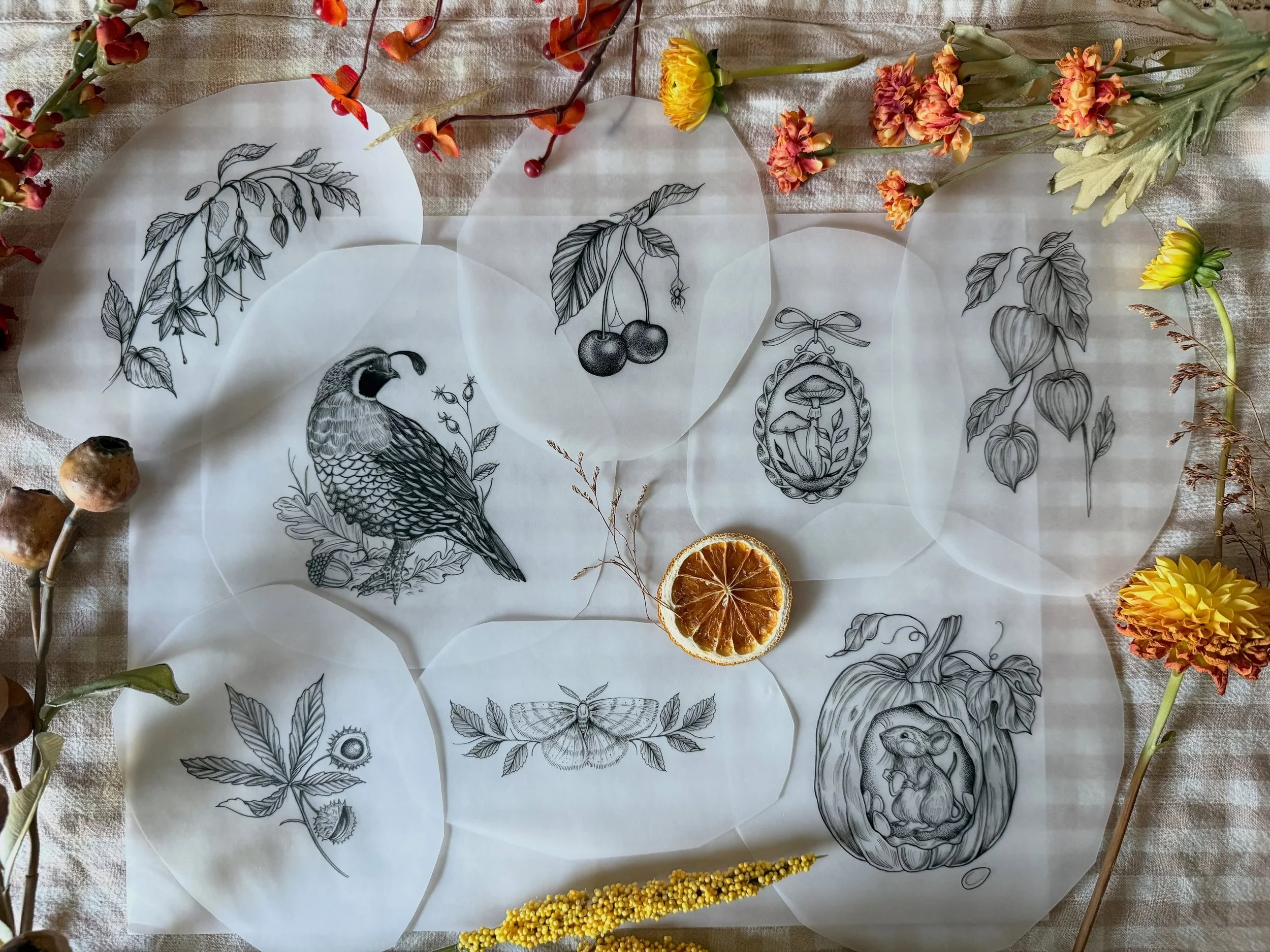 My books are open for November through January! I&rsquo;ll be booking both pre-drawn and custom designs. If you book any of these little designs for this Friday October 30th(10-5) or Saturday the 31st(10-4), you&rsquo;ll receive an entry for my Decem