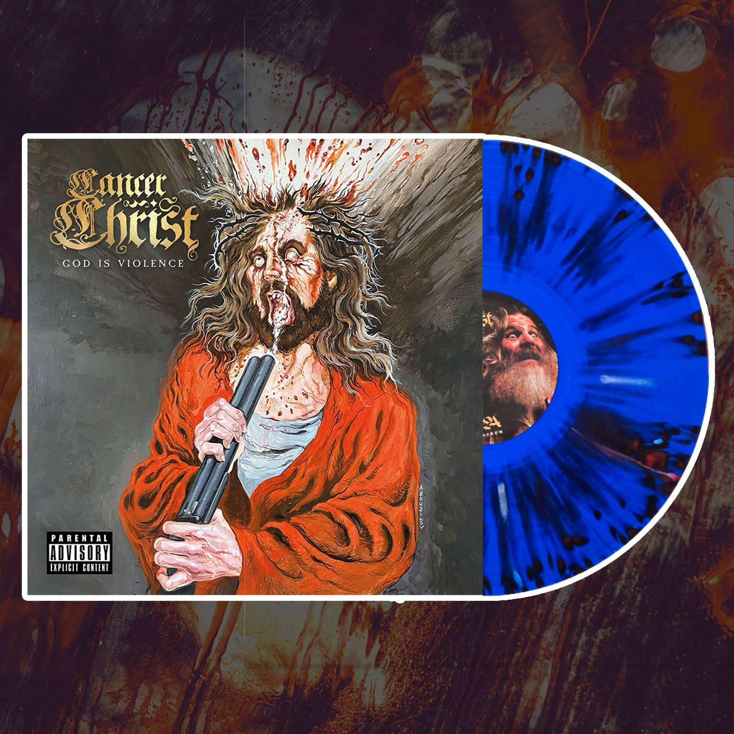 SWEAT-076-CANCER-CHRIST-GOD-IS-VIOLENCE-Blue-and-Red-Splatter.jpg