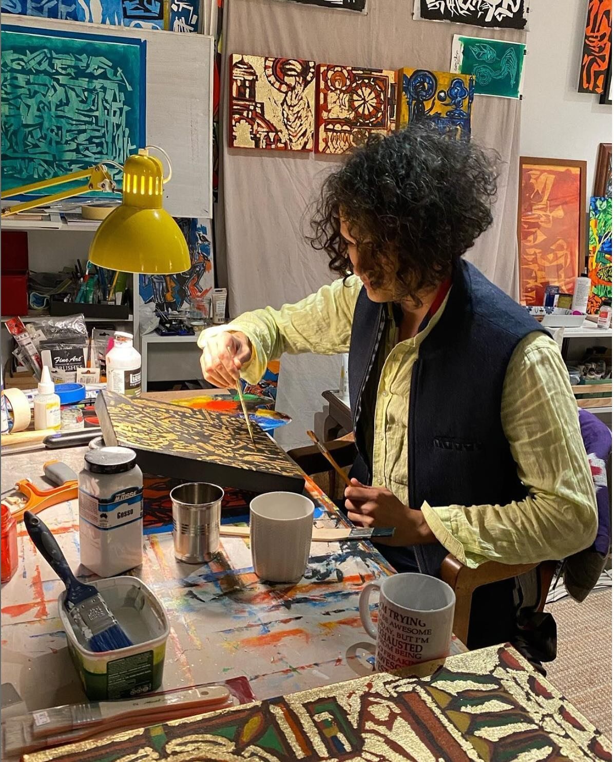 The Palace Falconer
Acrylic and Dutch Metal Leaf on Canvas
25.5 x 31 x 4cm
AUD 2,750 (approx. USD 1,800)

&lsquo;The Palace Falconer&rsquo; is the third of the three Indian Miniatures I am offering for sale from my limited 2021 series. The other two,
