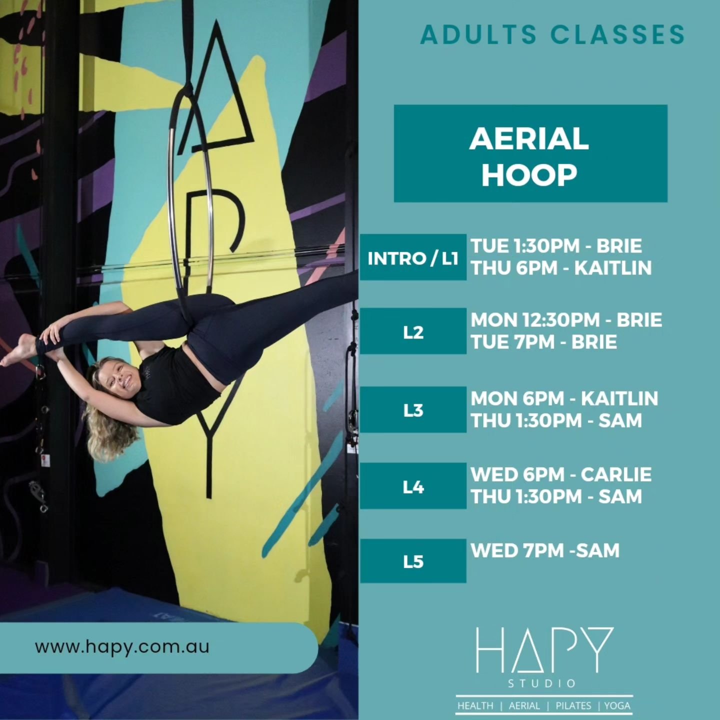 There is still time to join our Adults classes for Term 4. We have got soooooo many options to choose from
🔵 Aerial Hoop/Lyra - Intro to Level 5
🟣 Aerial Silks - Intro to Level 5
🟡 Aerial Hammock - Intro to Level 4
🔴 Trapeze - Intro to level 4
🟠