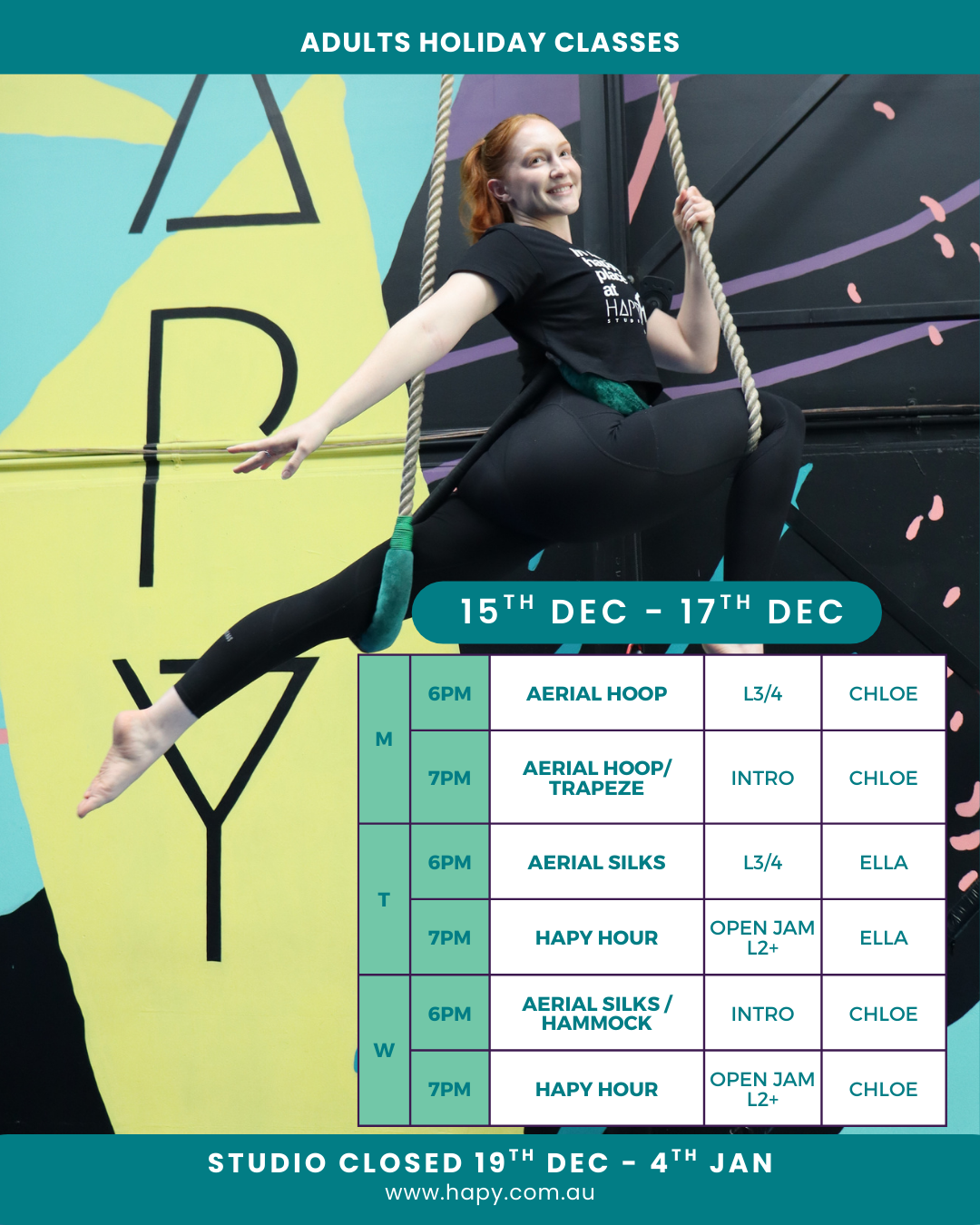 Adults Holiday Classes - 15 Dec-17 Dec