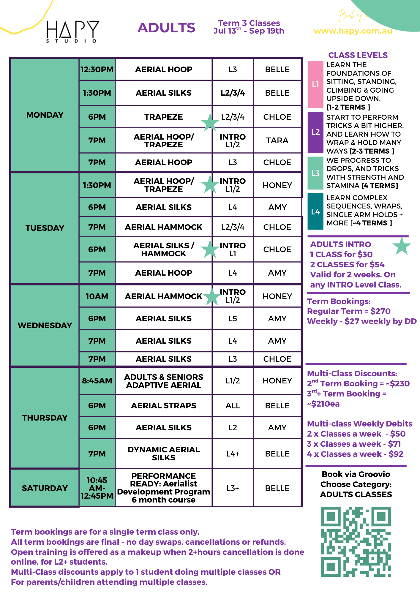 Term 3 Adults Aerial Timetable