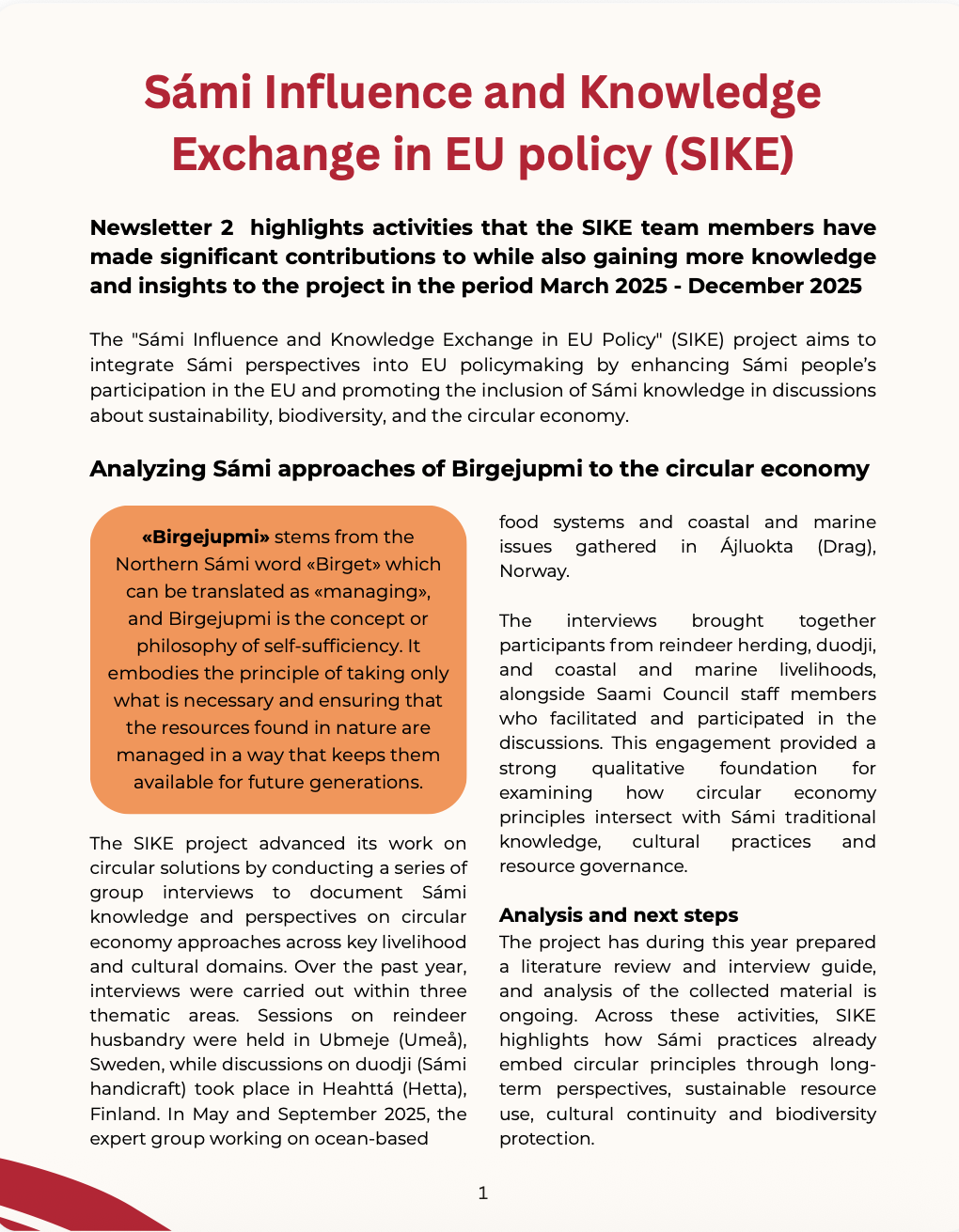 Newsletter 2: Sámi Influence and Knowledge Exchange in EU policy