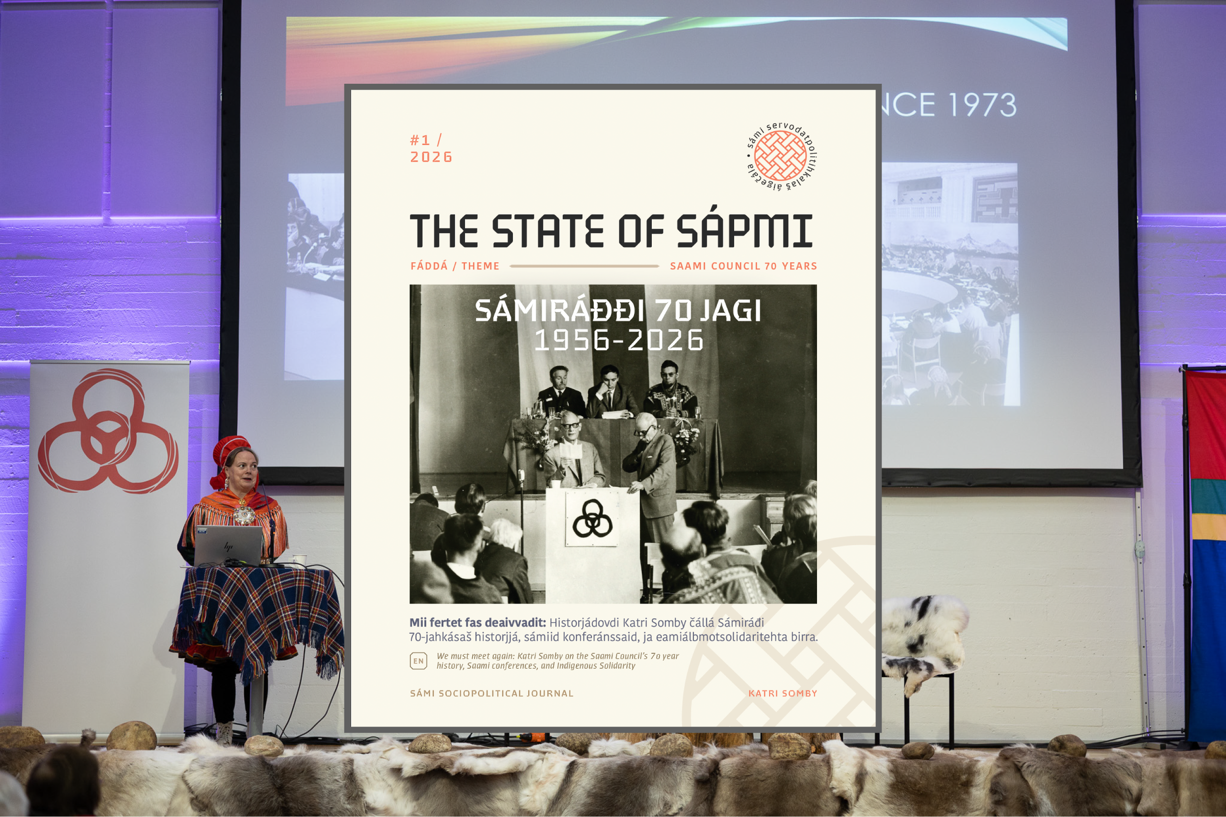 The State of Sápmi čalmmusta Sámiráđi 70-jagi ávvudeami