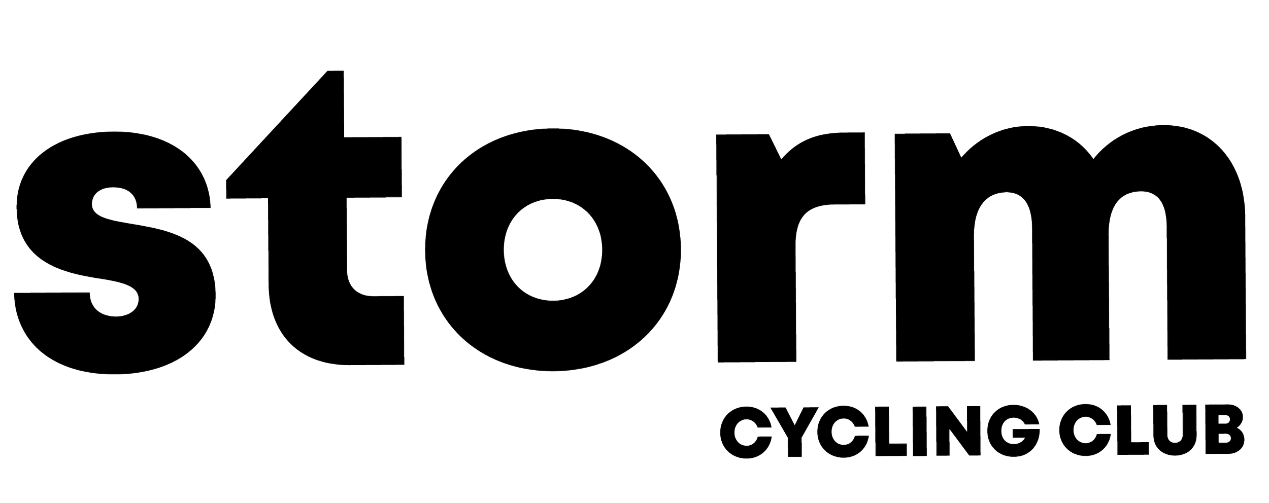 Texte "storm cycling club" en noir sur fond blanc.