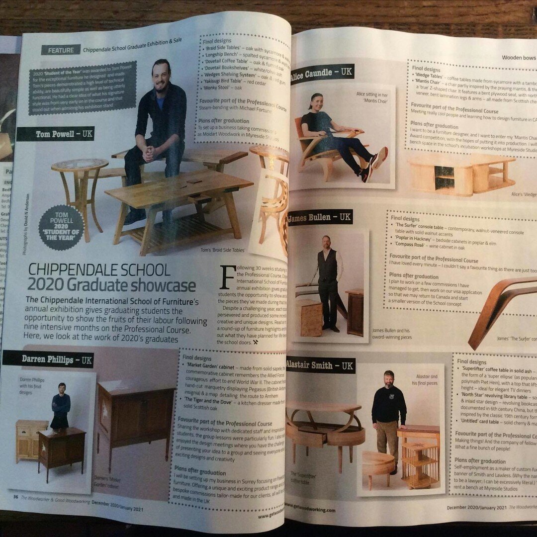 Check out the latest issue of The Woodworker magazine to see their article about Chippendale School's 2020 graduates!

https://www.getwoodworking.com/news/article/chippendale-school-2020-graduate-showcase/27411

@woodworker_mag
@chippendaleschool