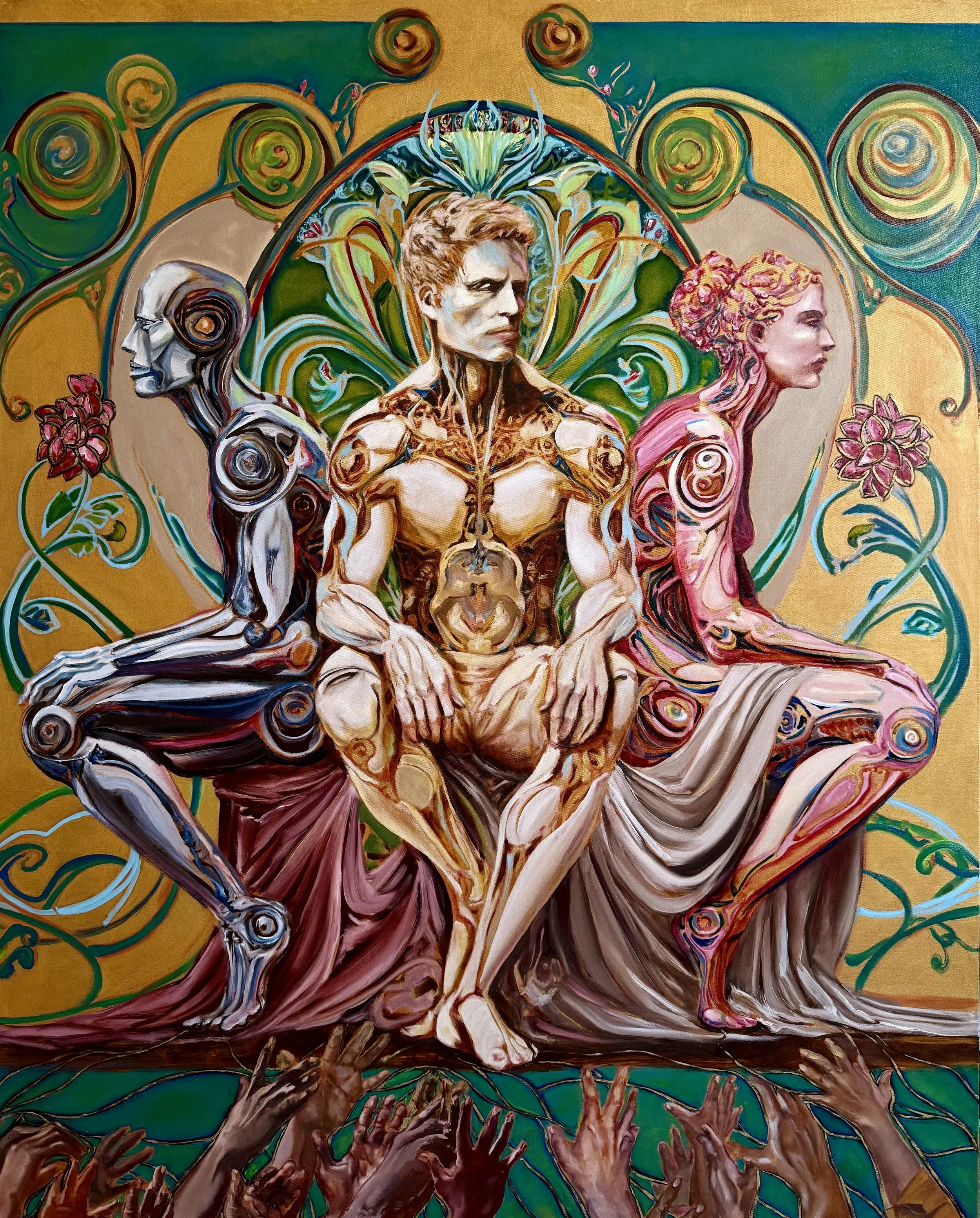 transhumanism oil painting human transformation artificial intelligence monica hilario