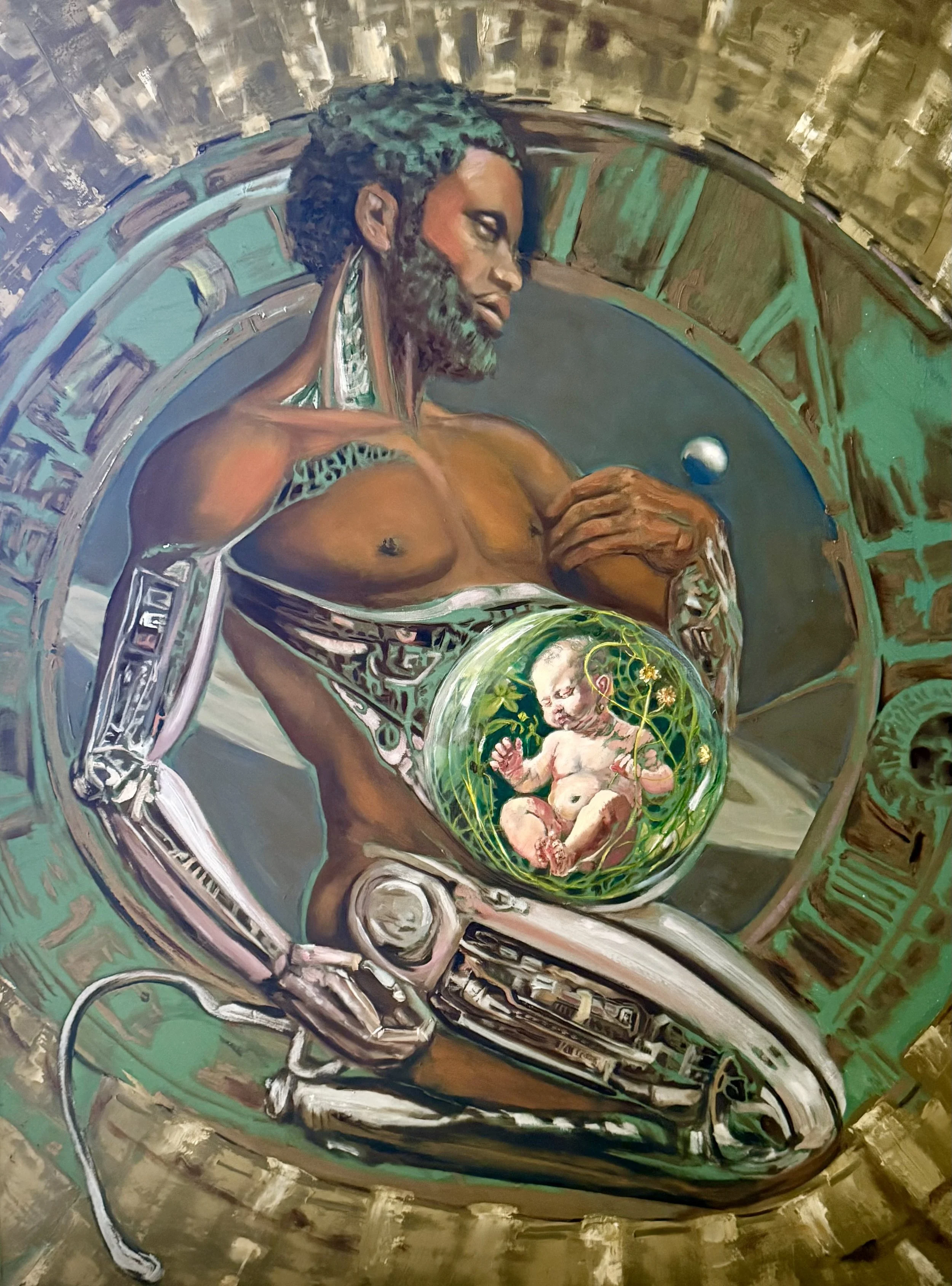 transhumanism oil painting human transformation artificial intelligence monica hilario